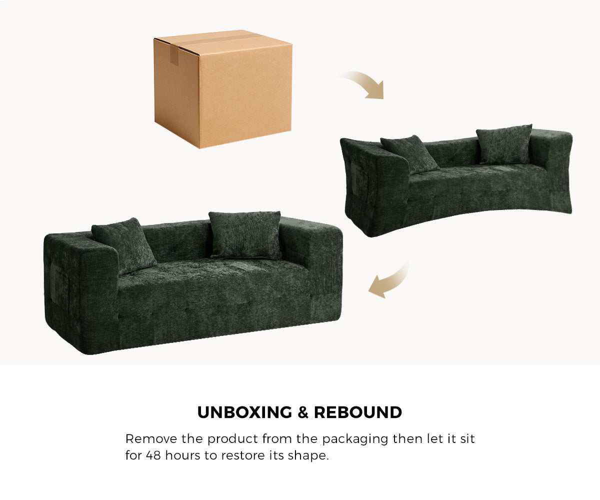 Oikiture Compressed Sofa in a Box Button Tufting Couch Storage Chenille Green - Sunyee