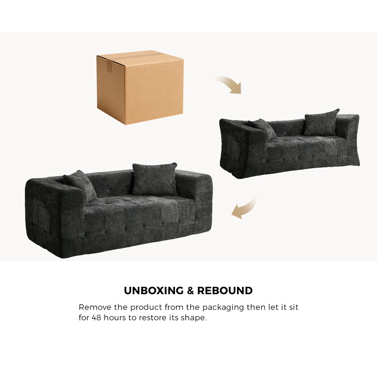 Oikiture Compressed Sofa in a Box Button Tufting Couch Storage Chenille Grey - Sunyee