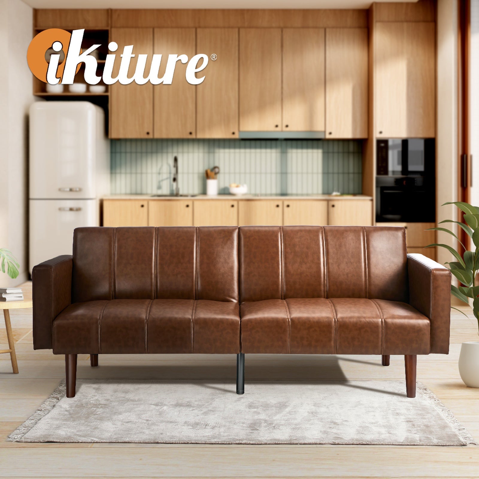 Oikiture 3-Seater Sofa Bed Futon Convertible Lounge Couch Recliner Faux Leather - Sunyee