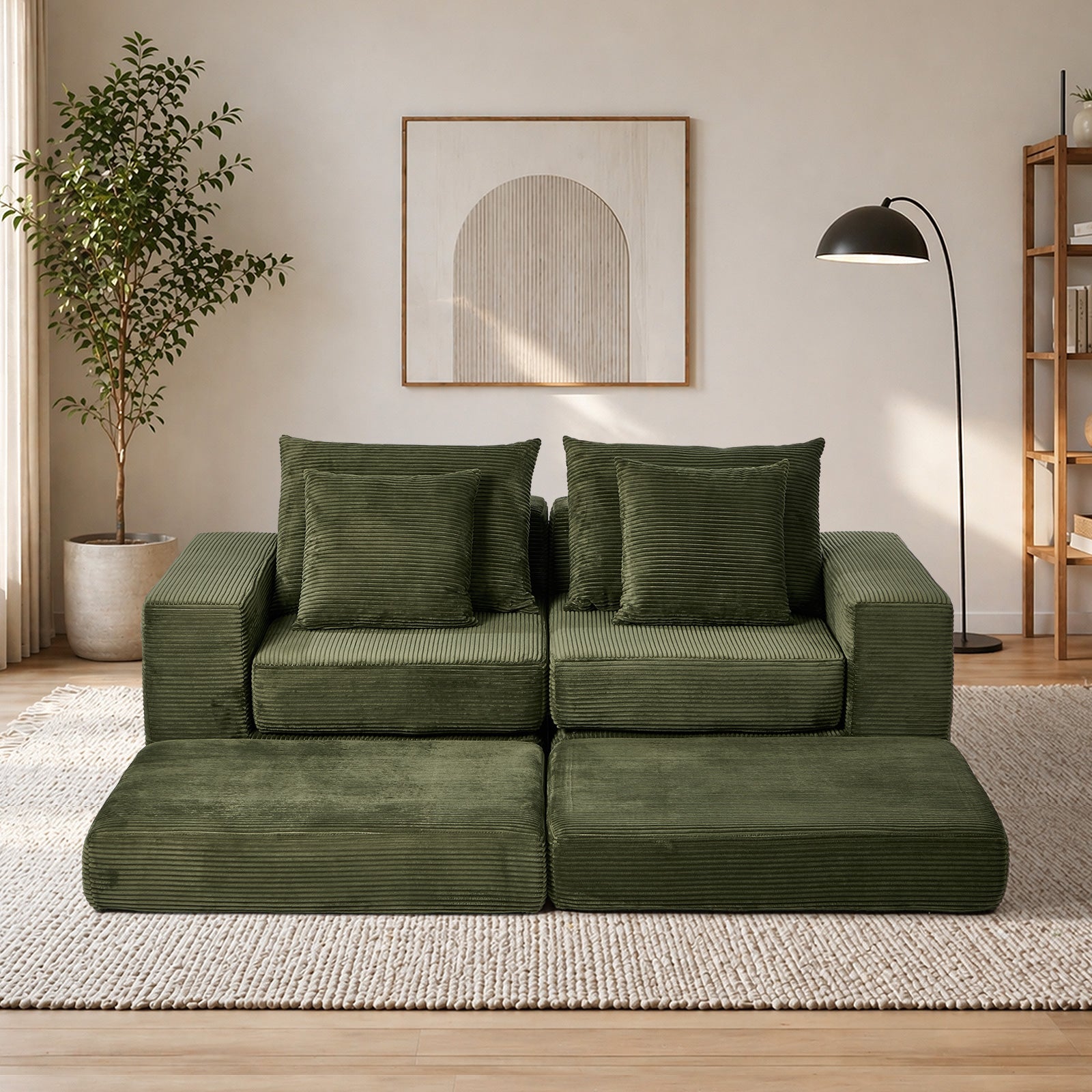 Oikiture Compressed Modular Sofa Multi-Layout Sectional Corduroy Lounge Set - Sunyee