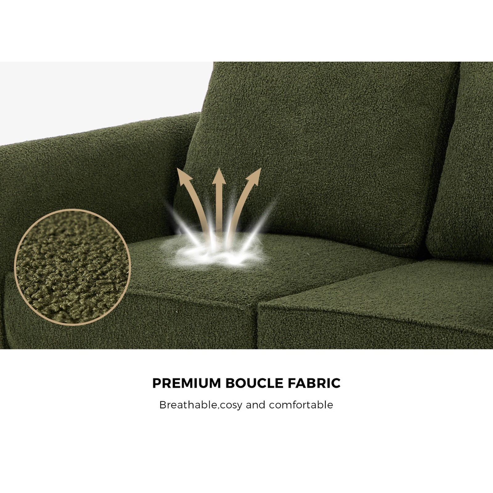 Oikiture 2 Seater Sofa 150cm Boucle Love Seat Small Couch Chair Storage Green