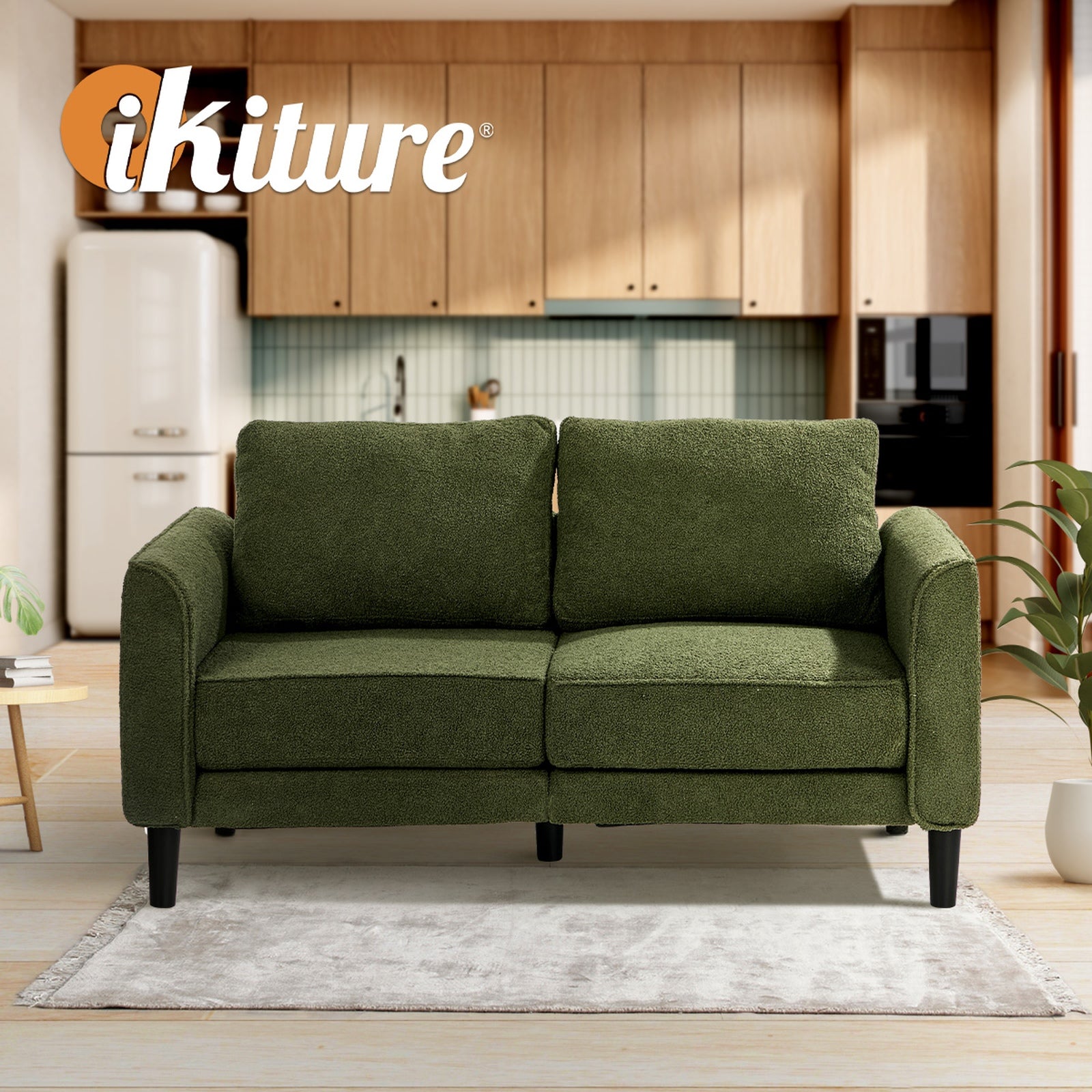 Oikiture 2 Seater Sofa 150cm Boucle Love Seat Small Couch Chair Storage Green