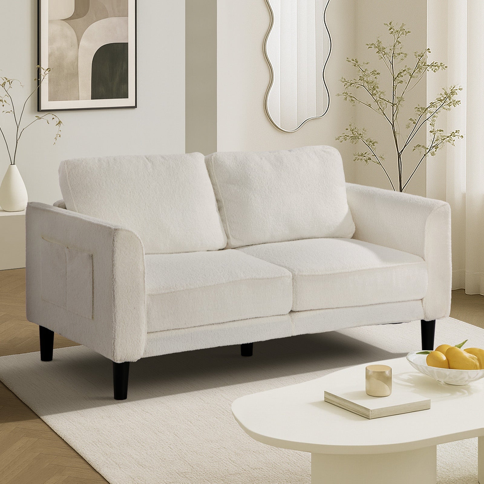 Oikiture 150cm 2 Seater Sofa Boucle Love Seat Small Couch Chair Side Storage