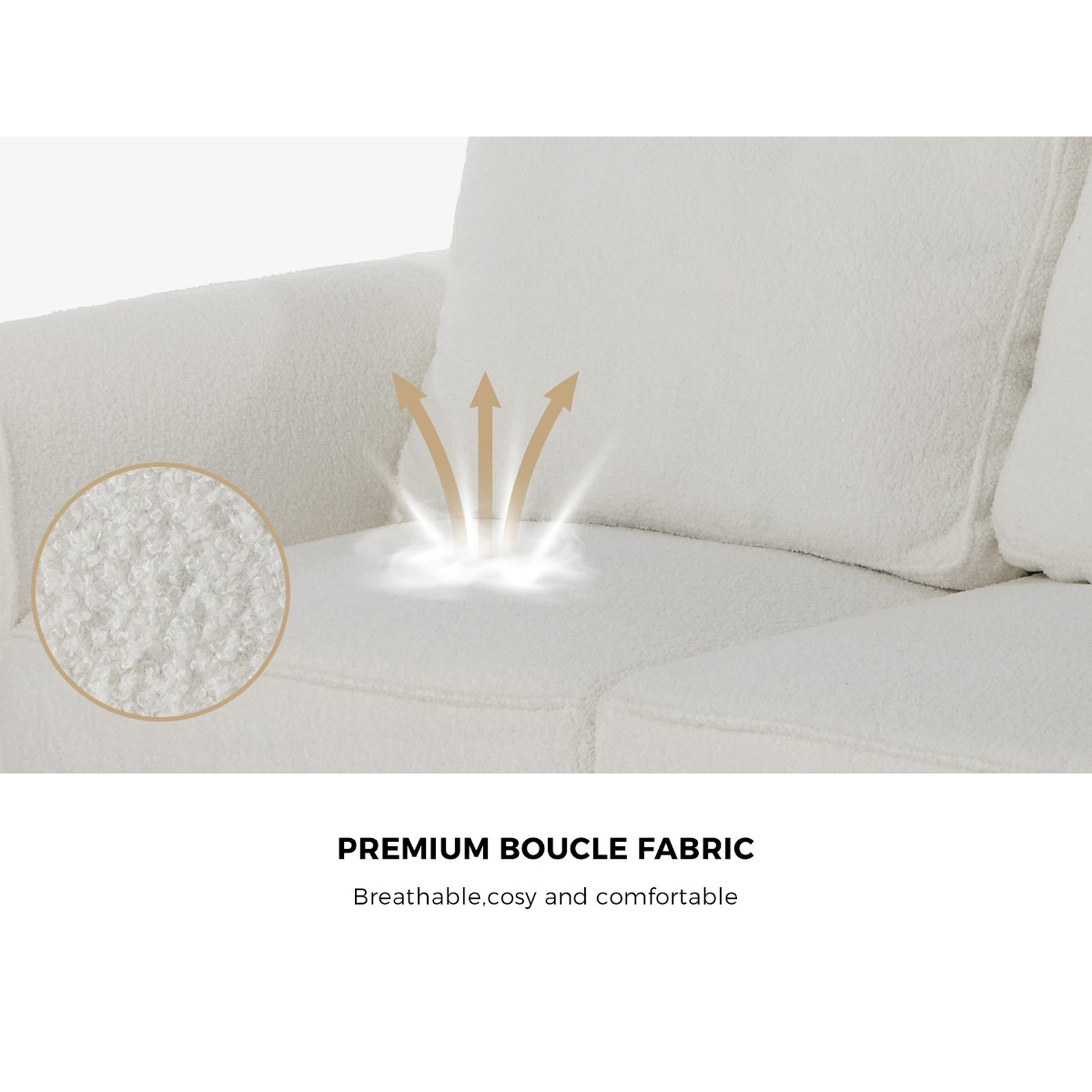 Oikiture 2 Seater Sofa 150cm Boucle Love Seat Small Couch Chair Storage White