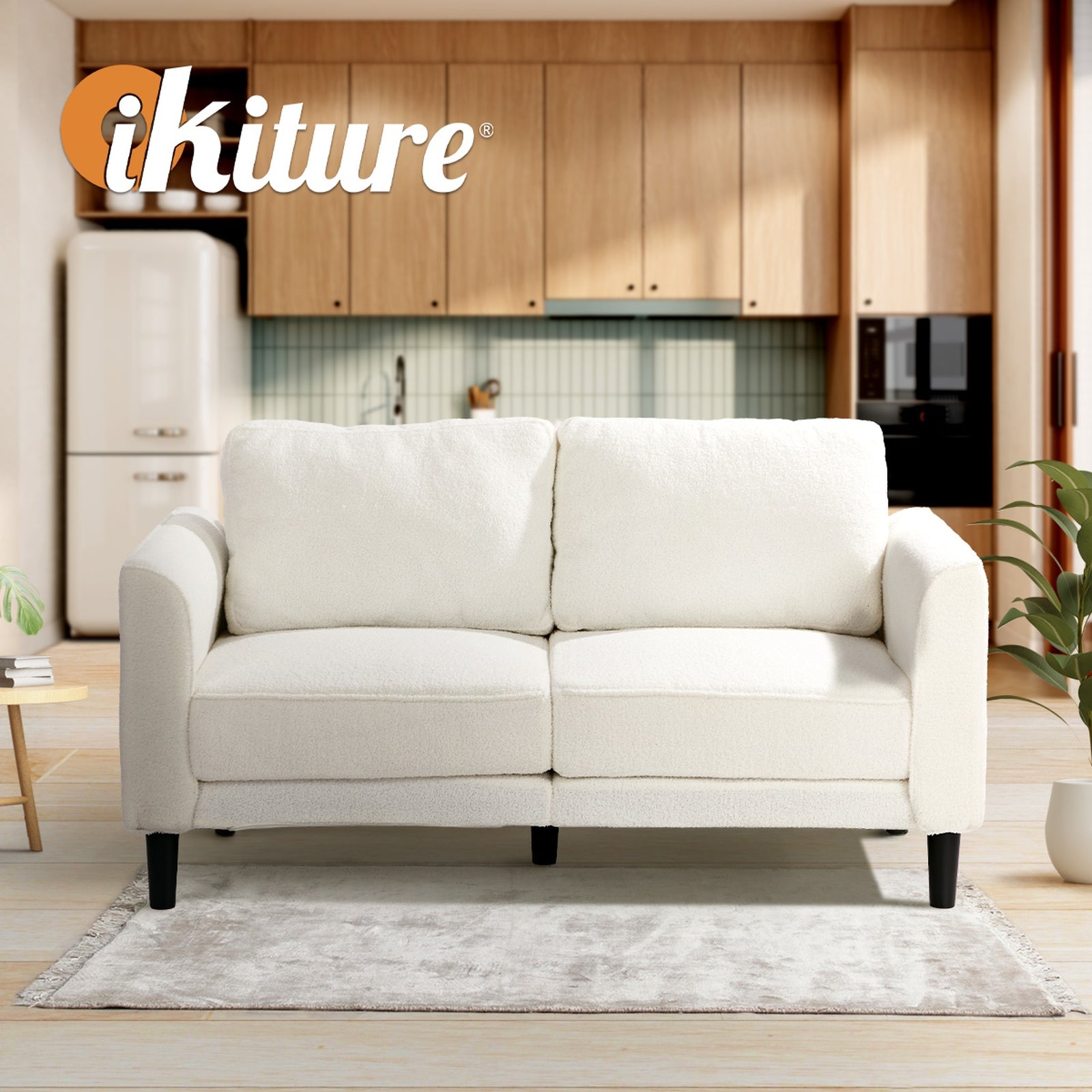 Oikiture 2 Seater Sofa 150cm Boucle Love Seat Small Couch Chair Storage White