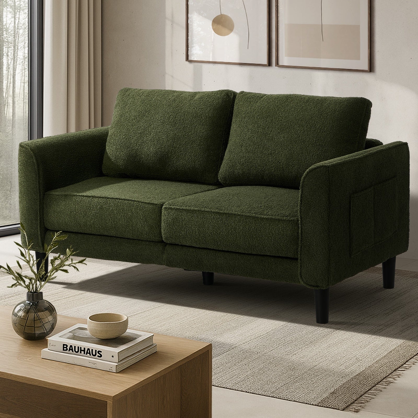 Oikiture 150cm 2 Seater Sofa Boucle Love Seat Small Couch Chair Side Storage