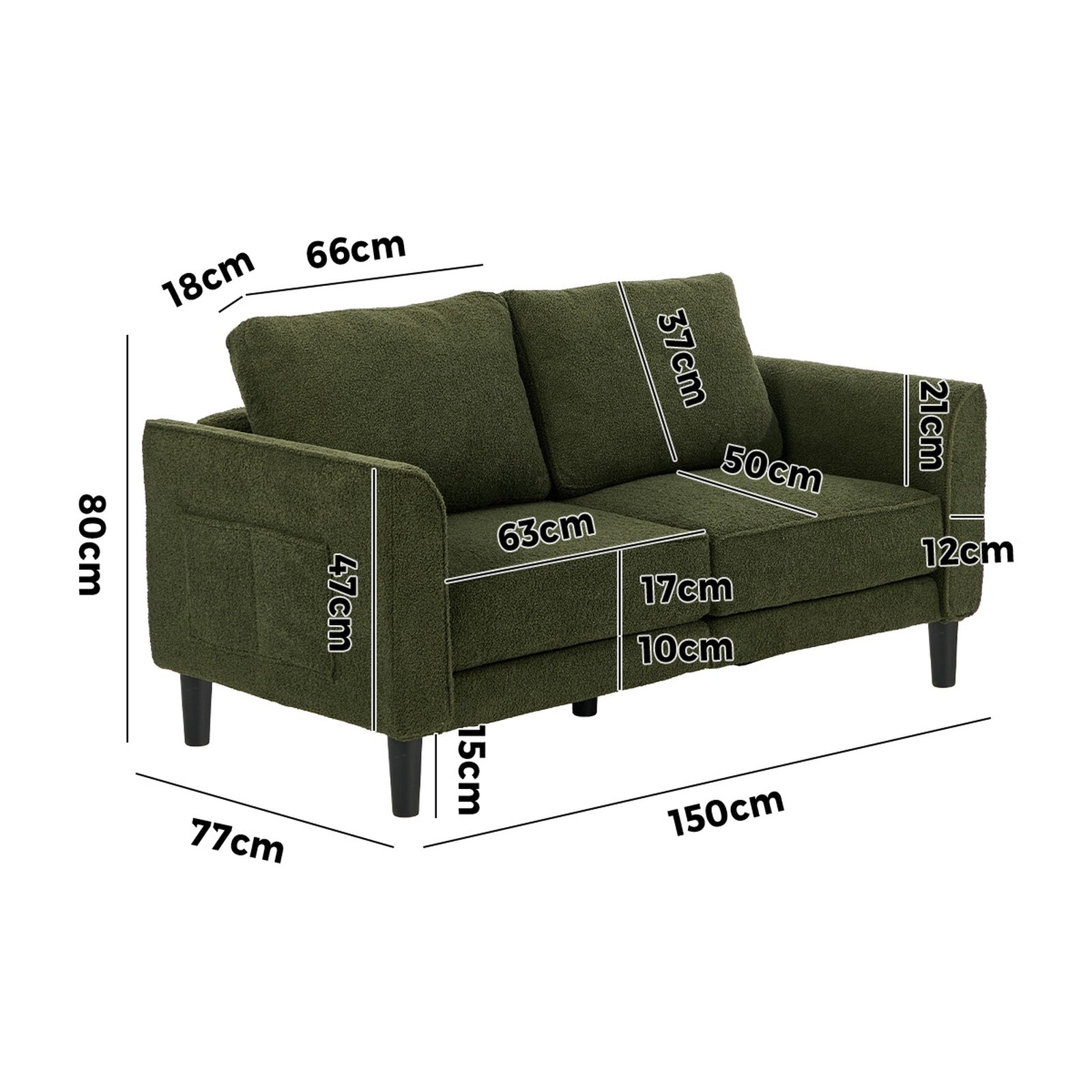 Oikiture 150cm 2 Seater Sofa Boucle Love Seat Small Couch Chair Side Storage
