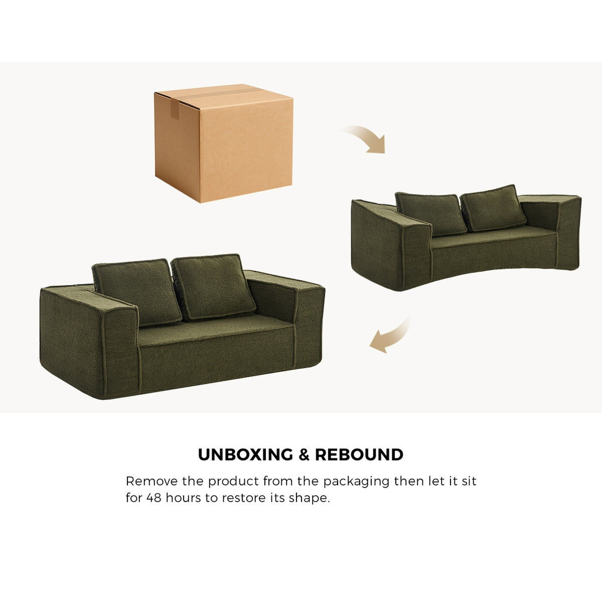 Oikiture 2-Seater Compressed Kids Sofa in a Box Couch Deep Seat Sherpa Green