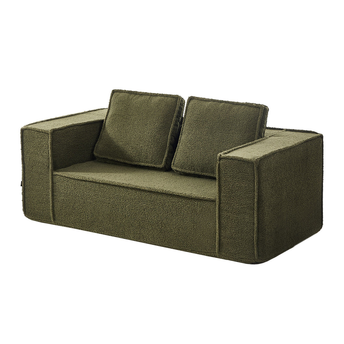 Oikiture 2-Seater Compressed Kids Sofa in a Box Couch Deep Seat Sherpa Green