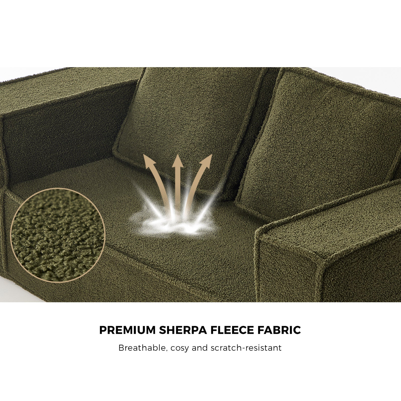 Oikiture 2-Seater Compressed Sofa in a Box Couch Deep Seat Sherpa Green Chair - Sunyee