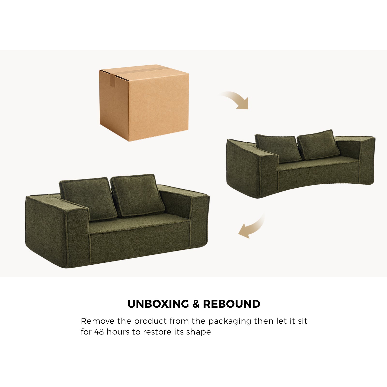 Oikiture 2-Seater Compressed Sofa in a Box Couch Deep Seat Sherpa Green Chair - Sunyee