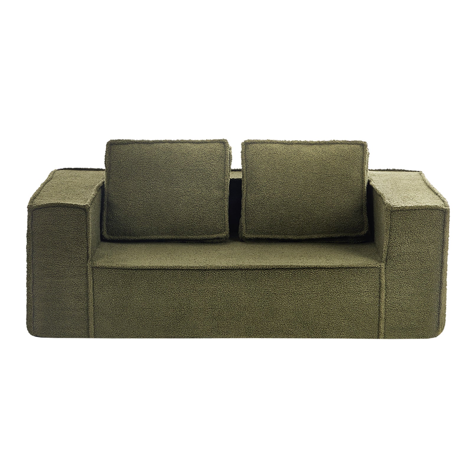 Oikiture 2-Seater Compressed Sofa in a Box Couch Deep Seat Sherpa Green Chair - Sunyee