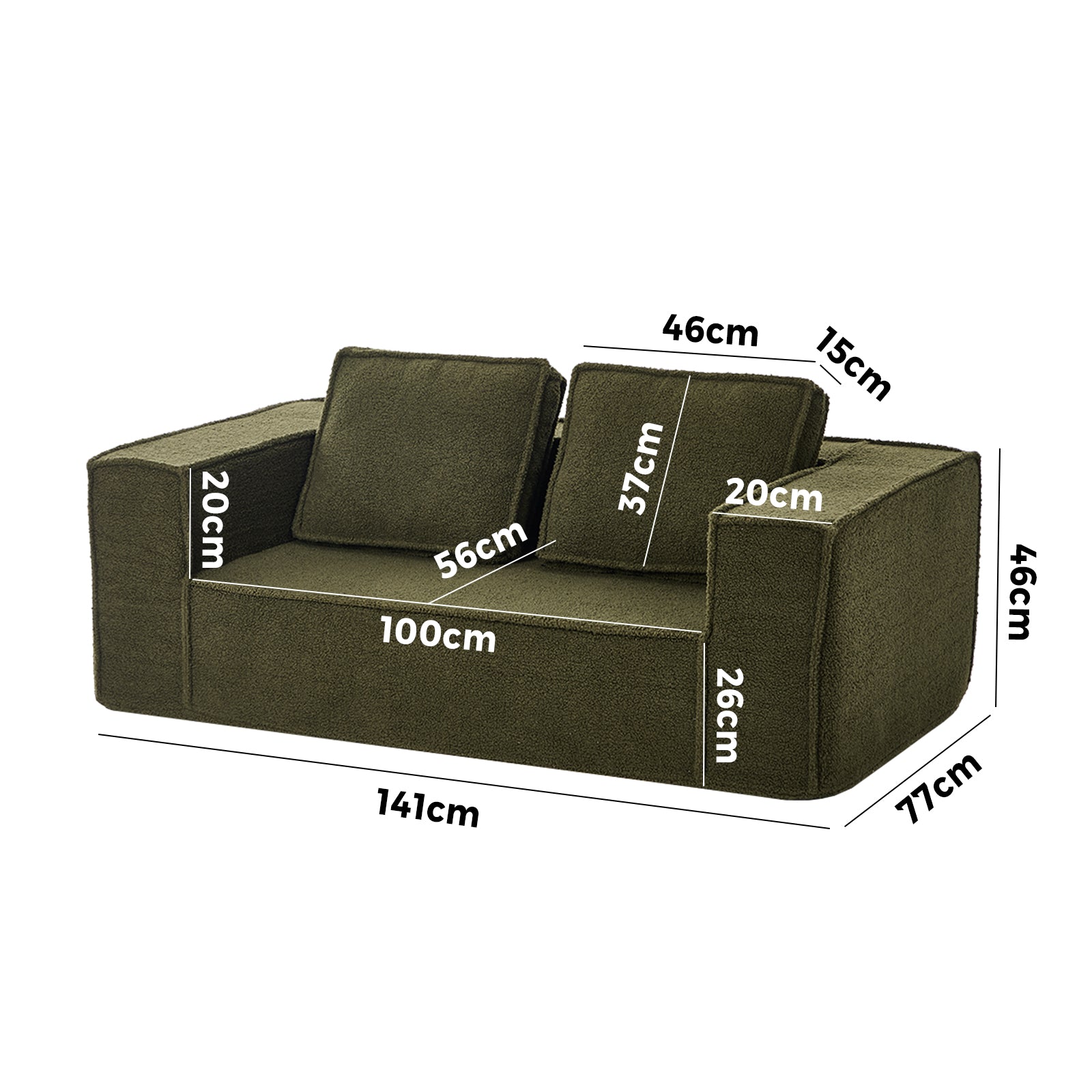 Oikiture 2-Seater Compressed Sofa in a Box Couch Deep Seat Sherpa Green Chair - Sunyee
