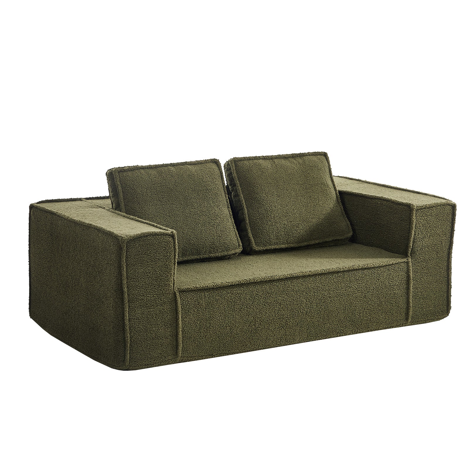 Oikiture 2-Seater Compressed Sofa in a Box Couch Deep Seat Sherpa Green Chair - Sunyee