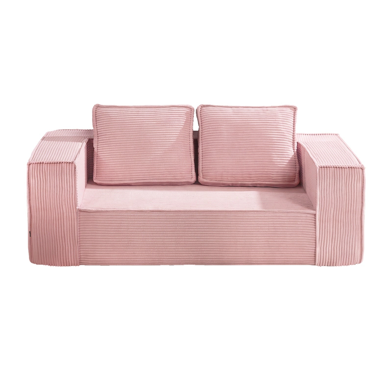 Oikiture Compressed Foam Sofa 2 Seater Pink Couch Chair Corduroy Loveseat