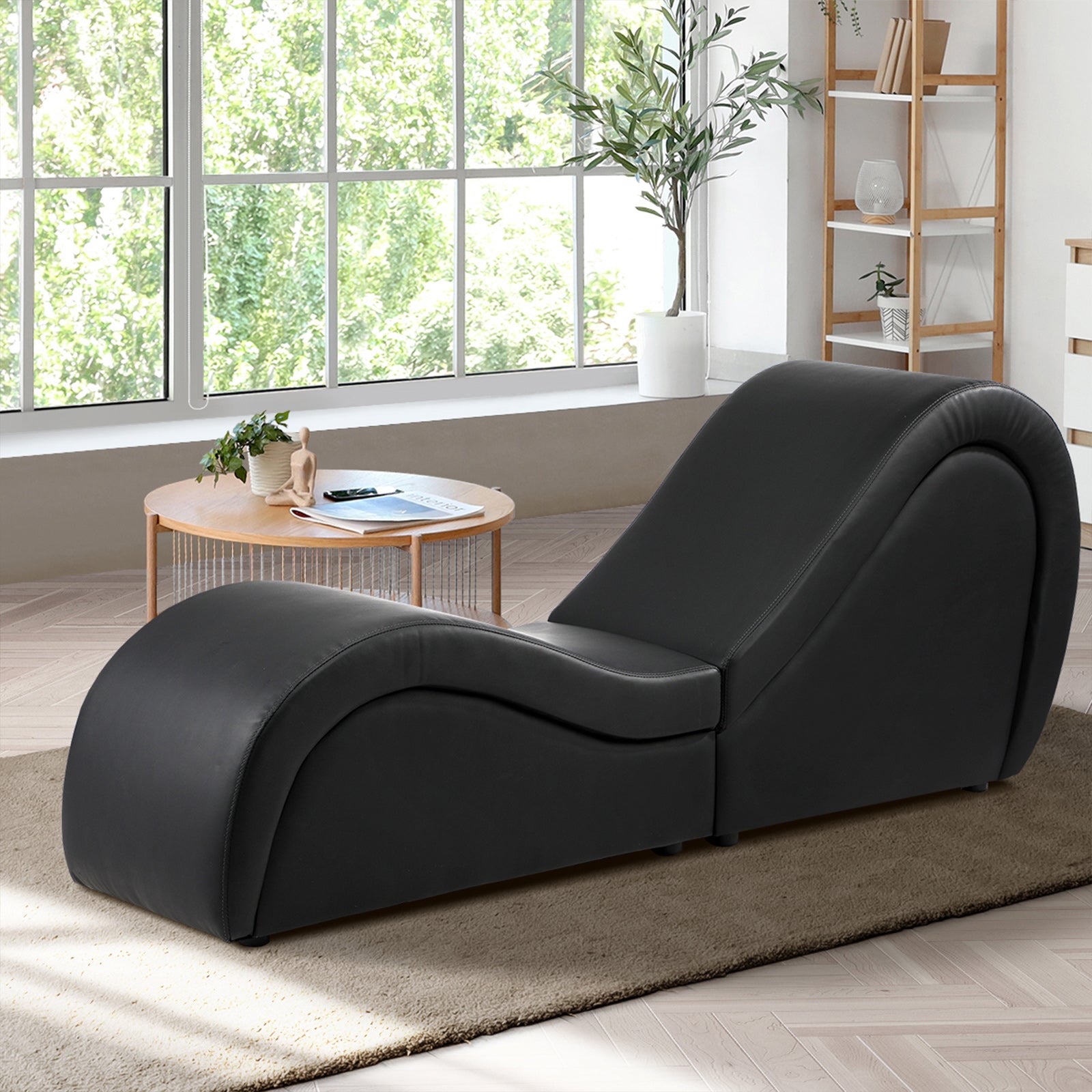 Oikiture Sofa Couch Tantra Chair Love Seat Chaise Lounge Couples Yoga Bed Black - Sunyee