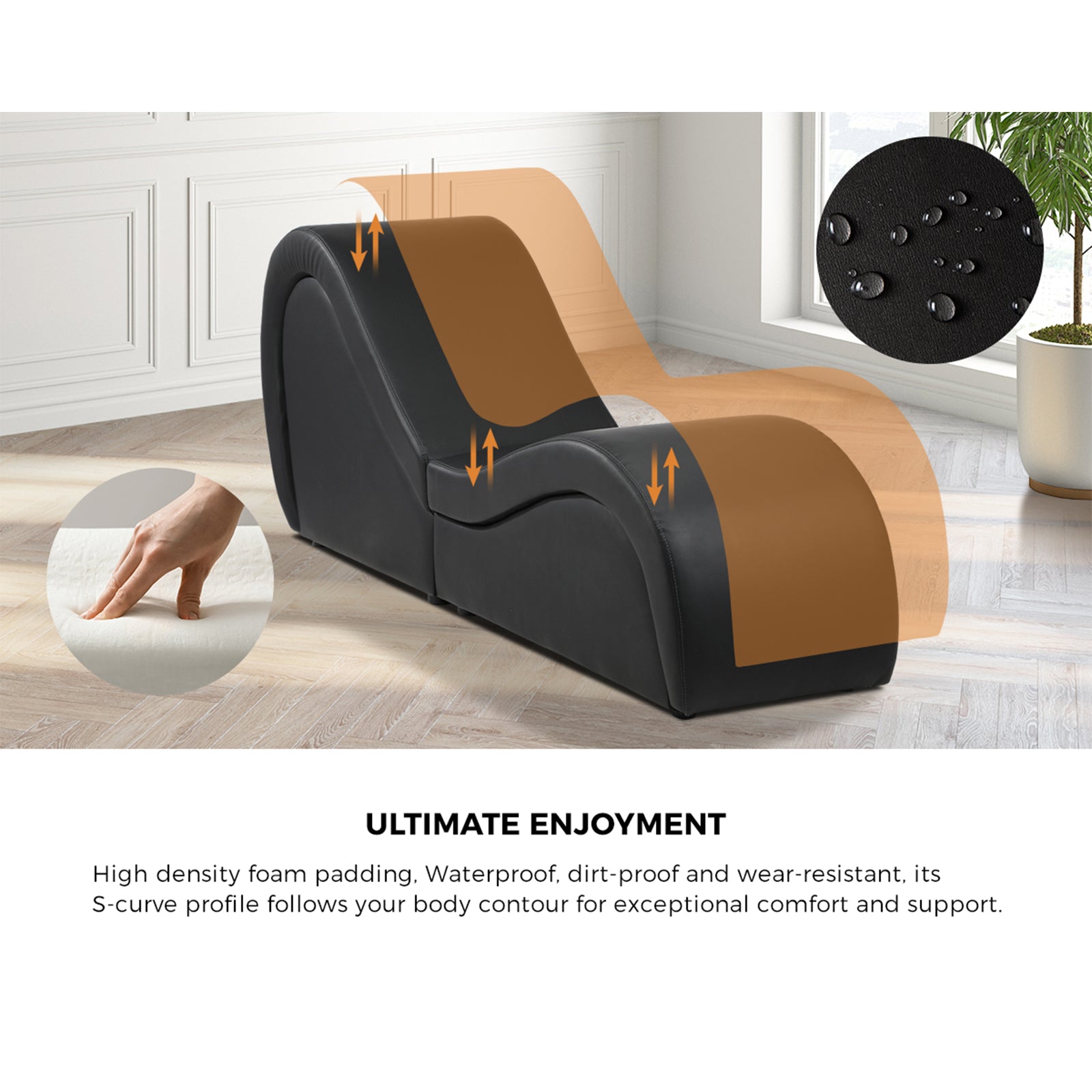 Oikiture Sofa Couch Tantra Chair Love Seat Chaise Lounge Couples Yoga Bed Black - Sunyee