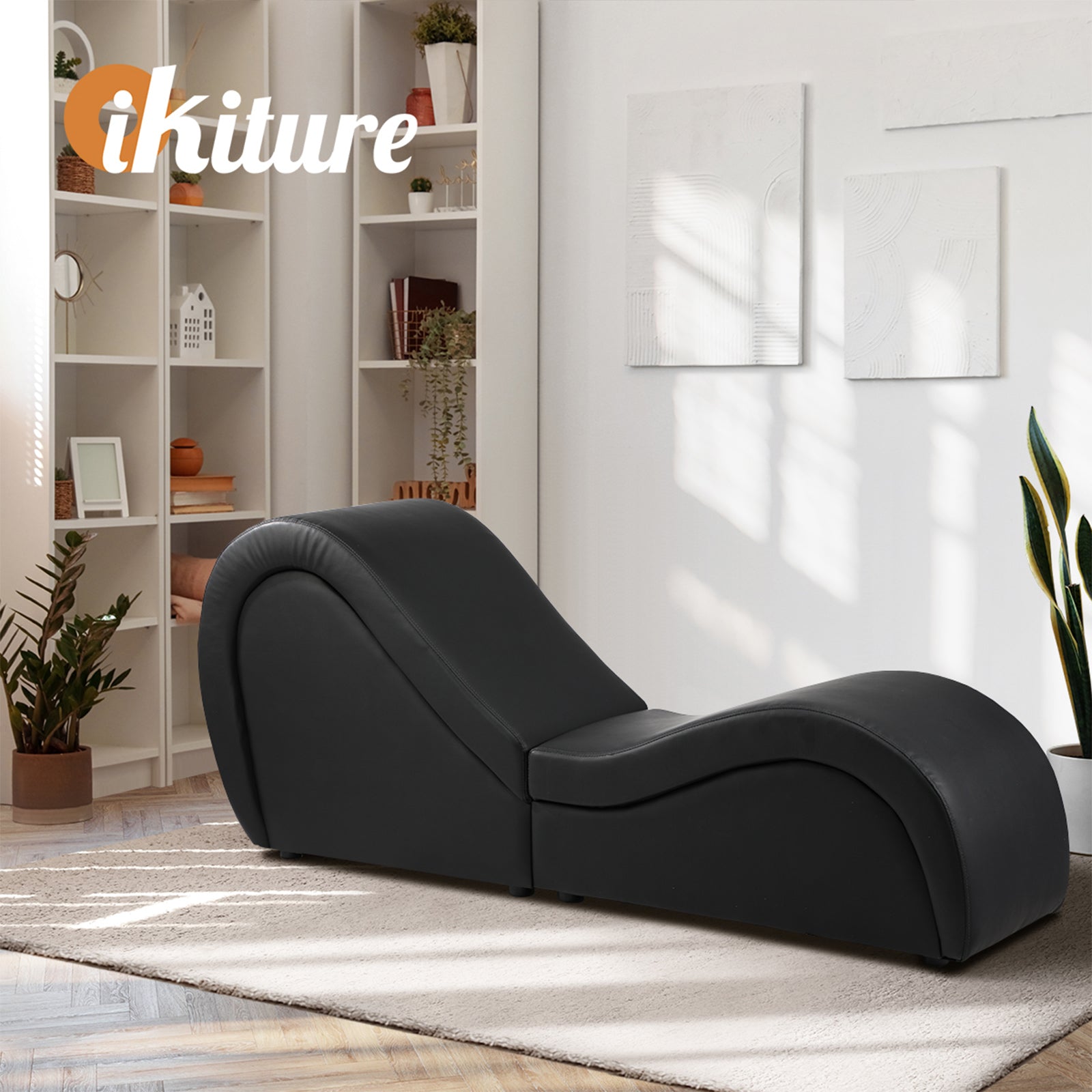 Oikiture Sofa Couch Tantra Chair Love Seat Chaise Lounge Couples Yoga Bed Black - Sunyee