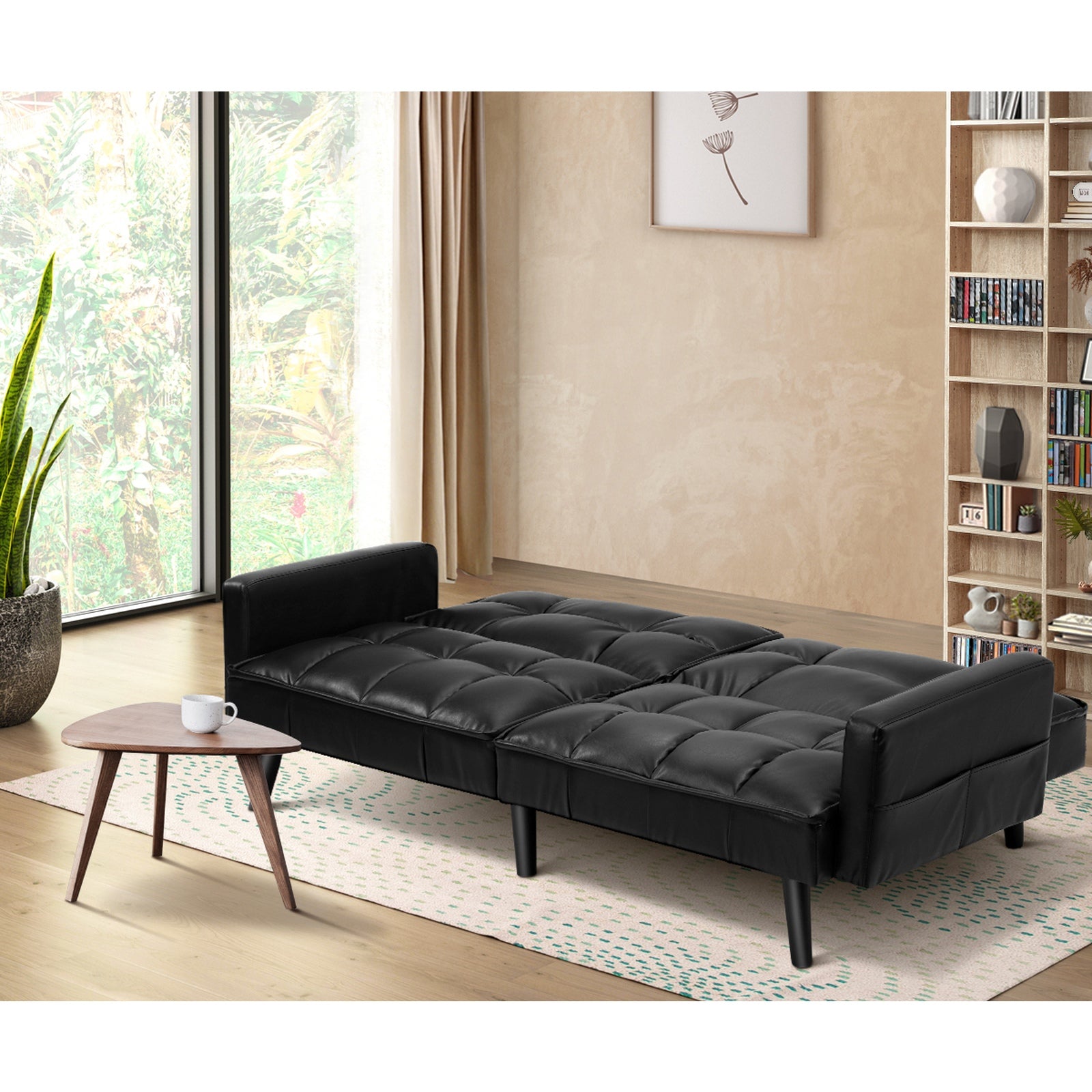 Oikiture Sofa Bed Futon Convertible Leather Lounge Couch 3-Seater Recliner Black - Sunyee