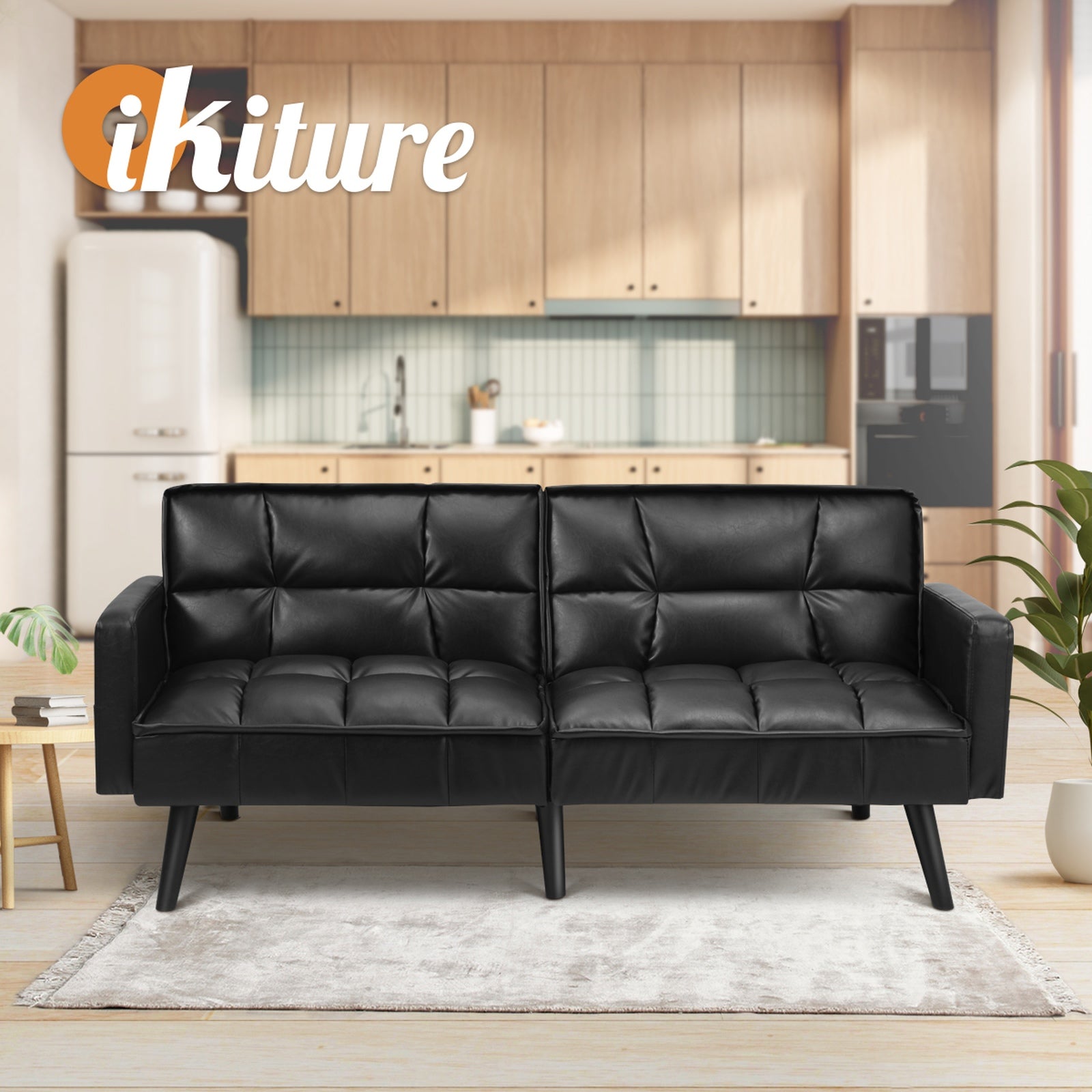 Oikiture Sofa Bed Futon Convertible Leather Lounge Couch 3-Seater Recliner Black - Sunyee