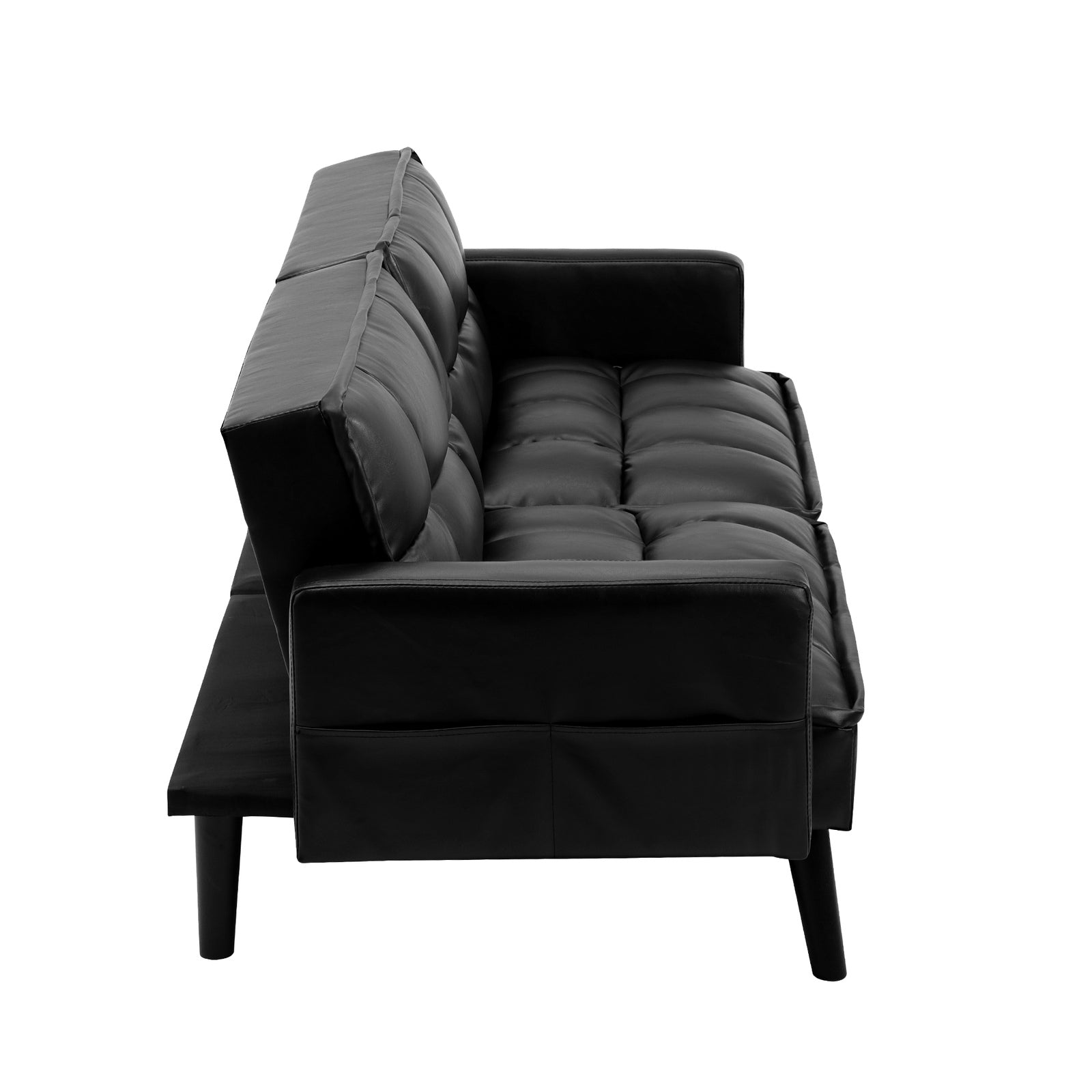 Oikiture Sofa Bed Futon Convertible Leather Lounge Couch 3-Seater Recliner Black - Sunyee