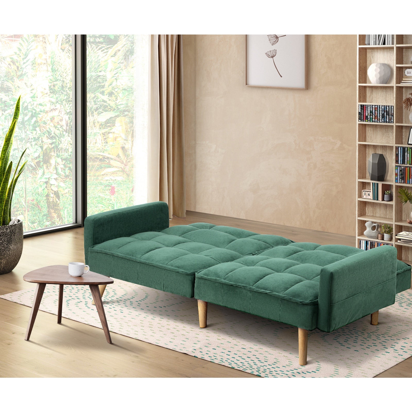 Oikiture Sofa Bed Futon Convertible Velvet Lounge Couch 3-Seater Recliner Green - Sunyee