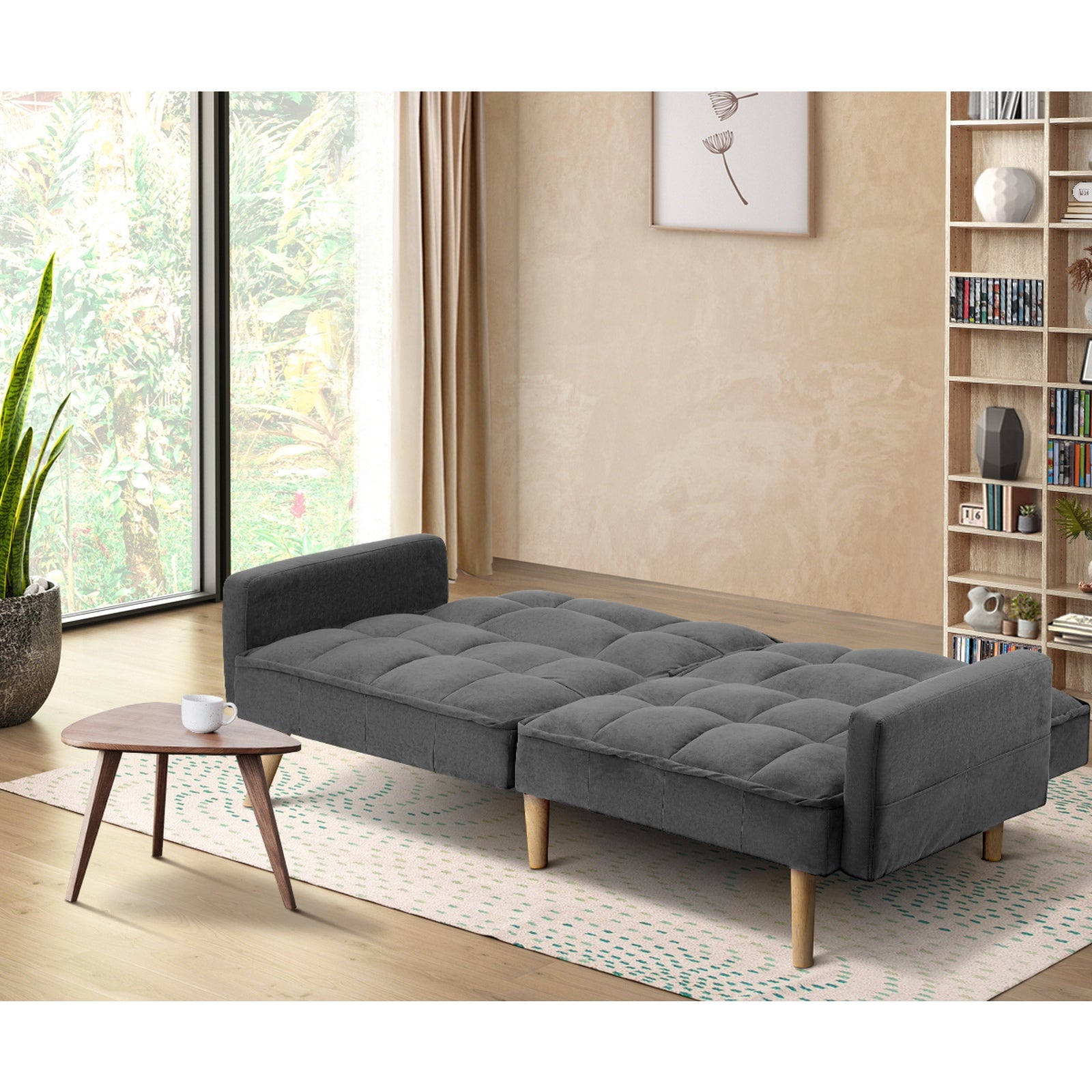 Oikiture Sofa Bed Futon Convertible Velvet Lounge Couch 3-Seater Recliner Grey - Sunyee