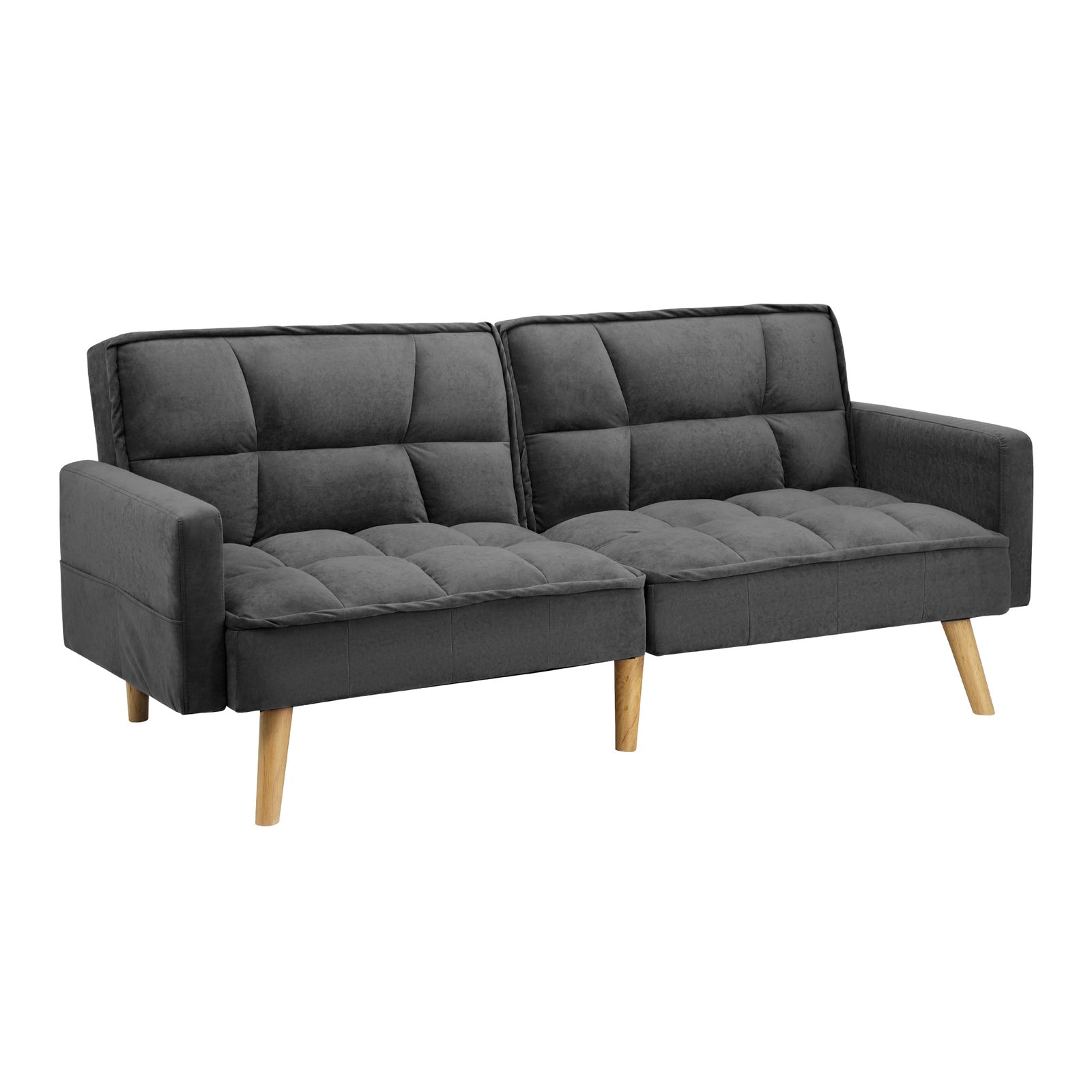 Oikiture Sofa Bed Futon Convertible Velvet Lounge Couch 3-Seater Recliner Grey - Sunyee