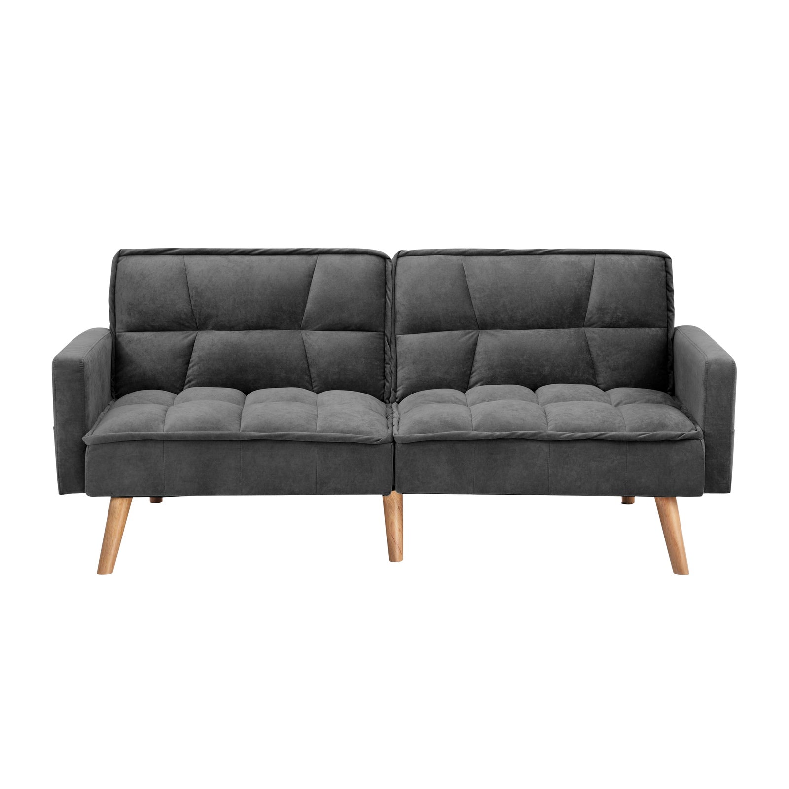 Oikiture Sofa Bed Futon Convertible Velvet Lounge Couch 3-Seater Recliner Grey - Sunyee