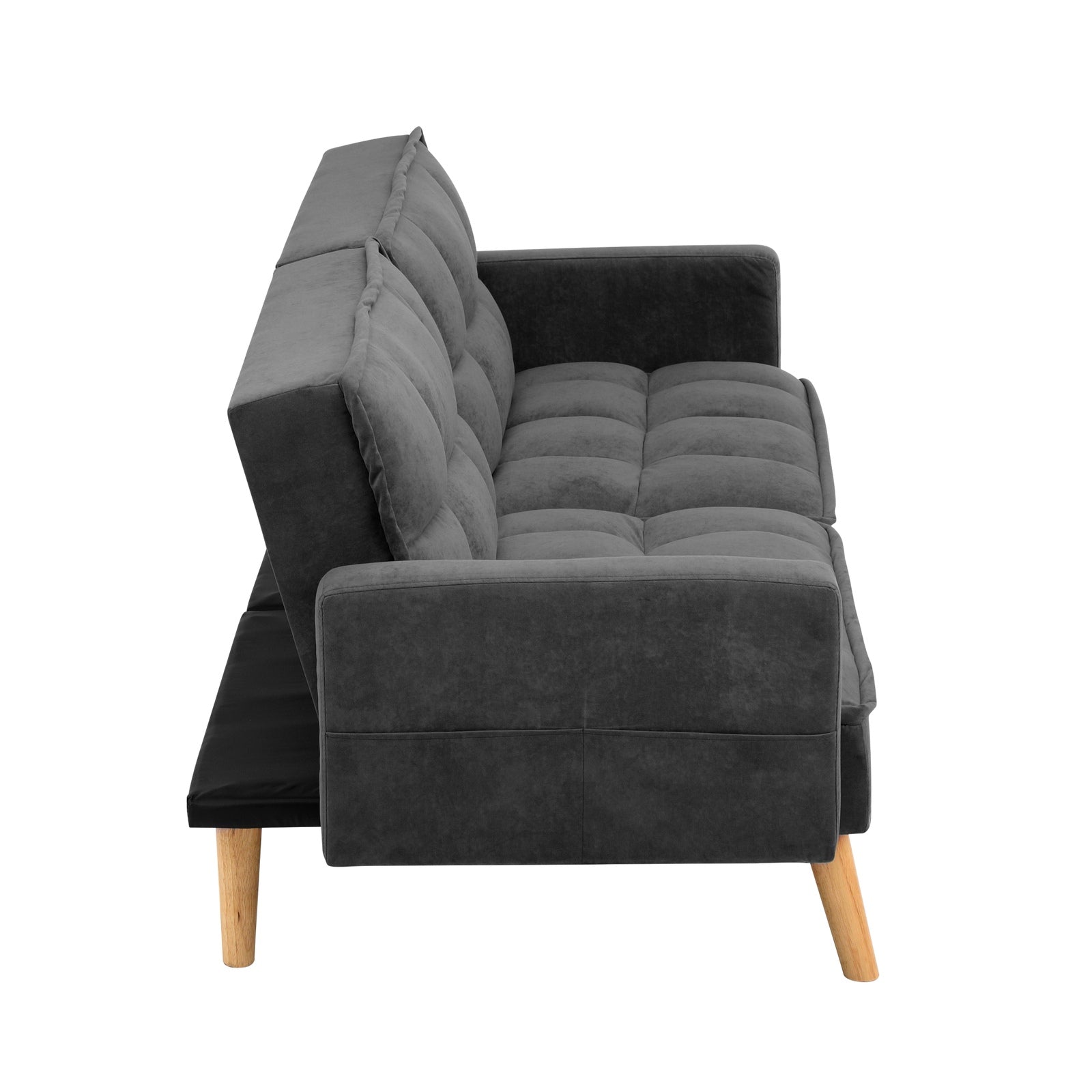 Oikiture Sofa Bed Futon Convertible Velvet Lounge Couch 3-Seater Recliner Grey - Sunyee