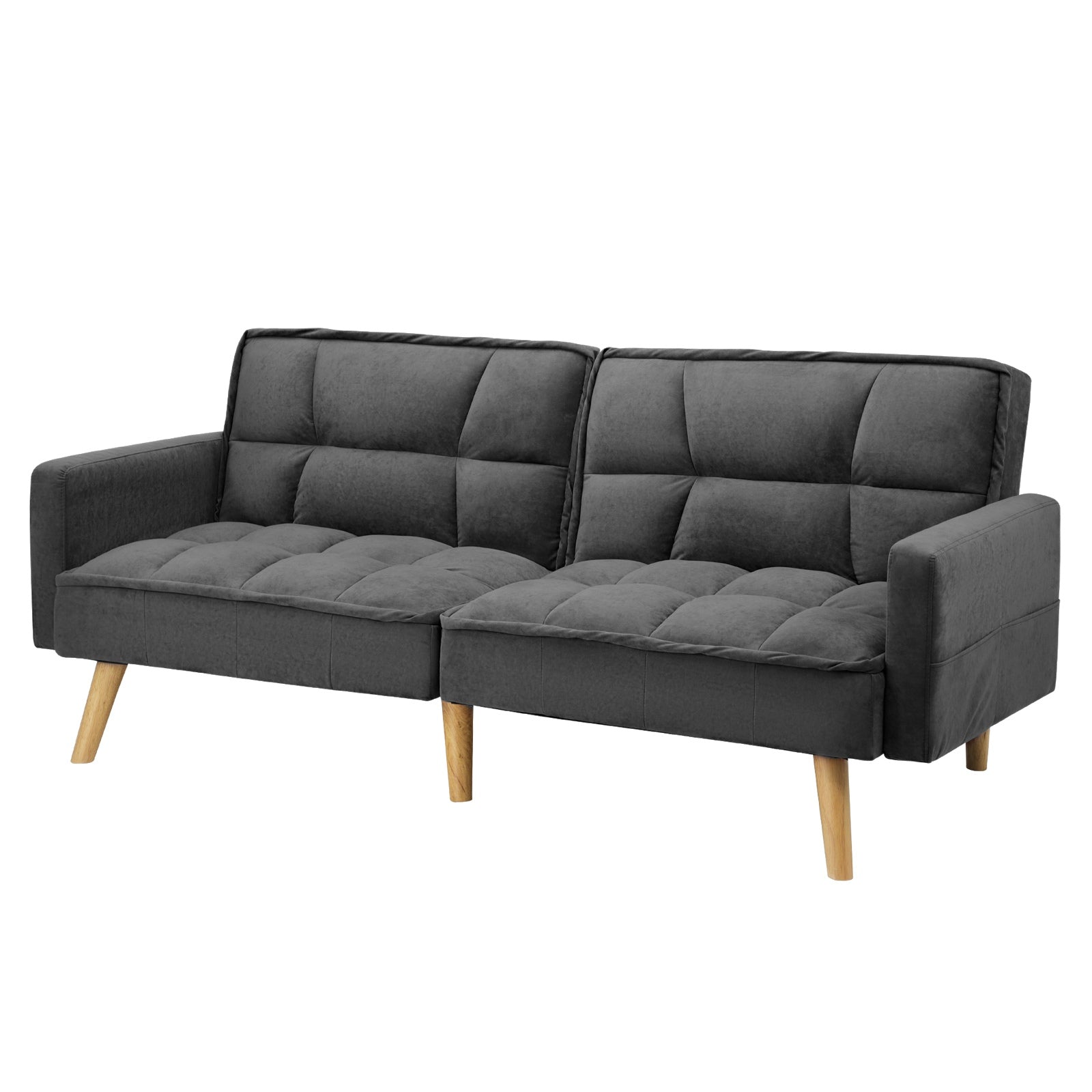 Oikiture Sofa Bed Futon Convertible Velvet Lounge Couch 3-Seater Recliner Grey - Sunyee