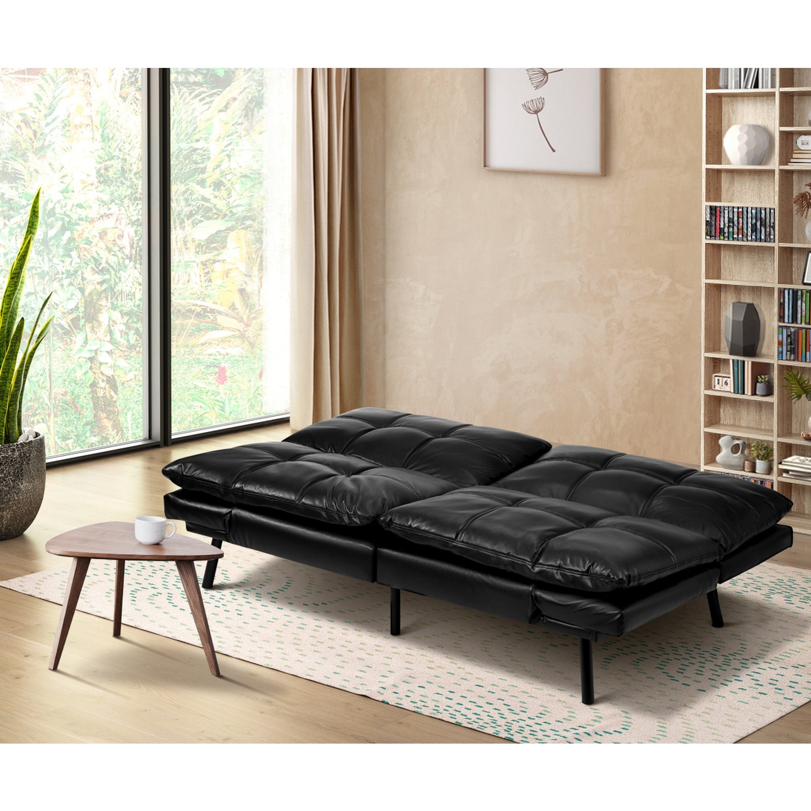 Oikiture Sofa Bed Futon Recliner Lounge Couch Convertible Leather 3-Seater Black - Sunyee