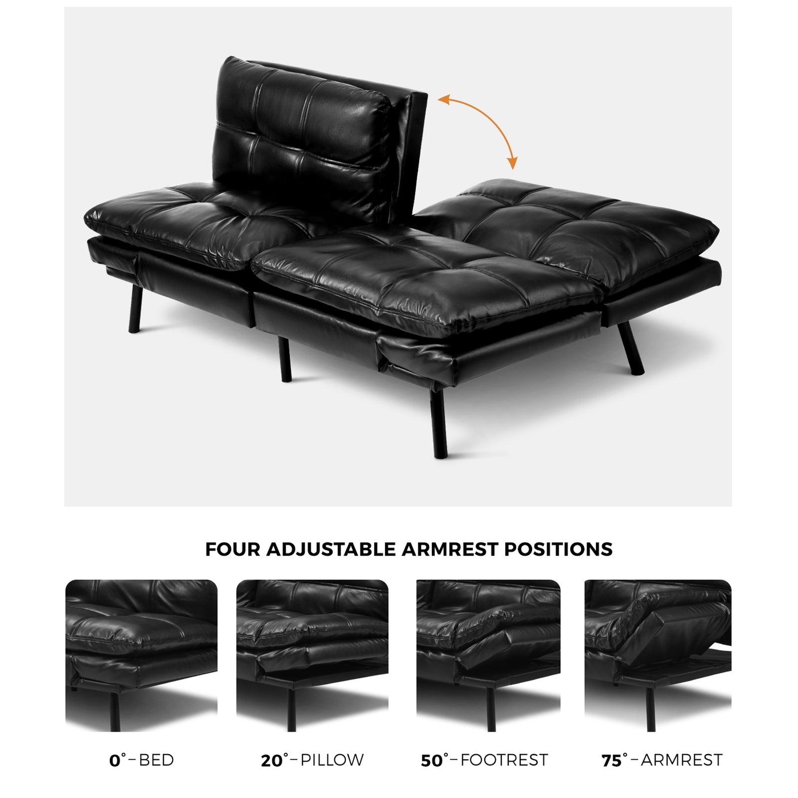 Oikiture Sofa Bed Futon Recliner Lounge Couch Convertible Leather 3-Seater Black - Sunyee