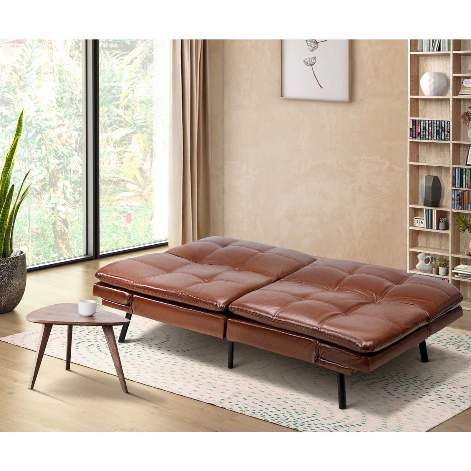 Oikiture Sofa Bed Futon Recliner Lounge Couch Convertible Leather 3-Seater Brown - Sunyee