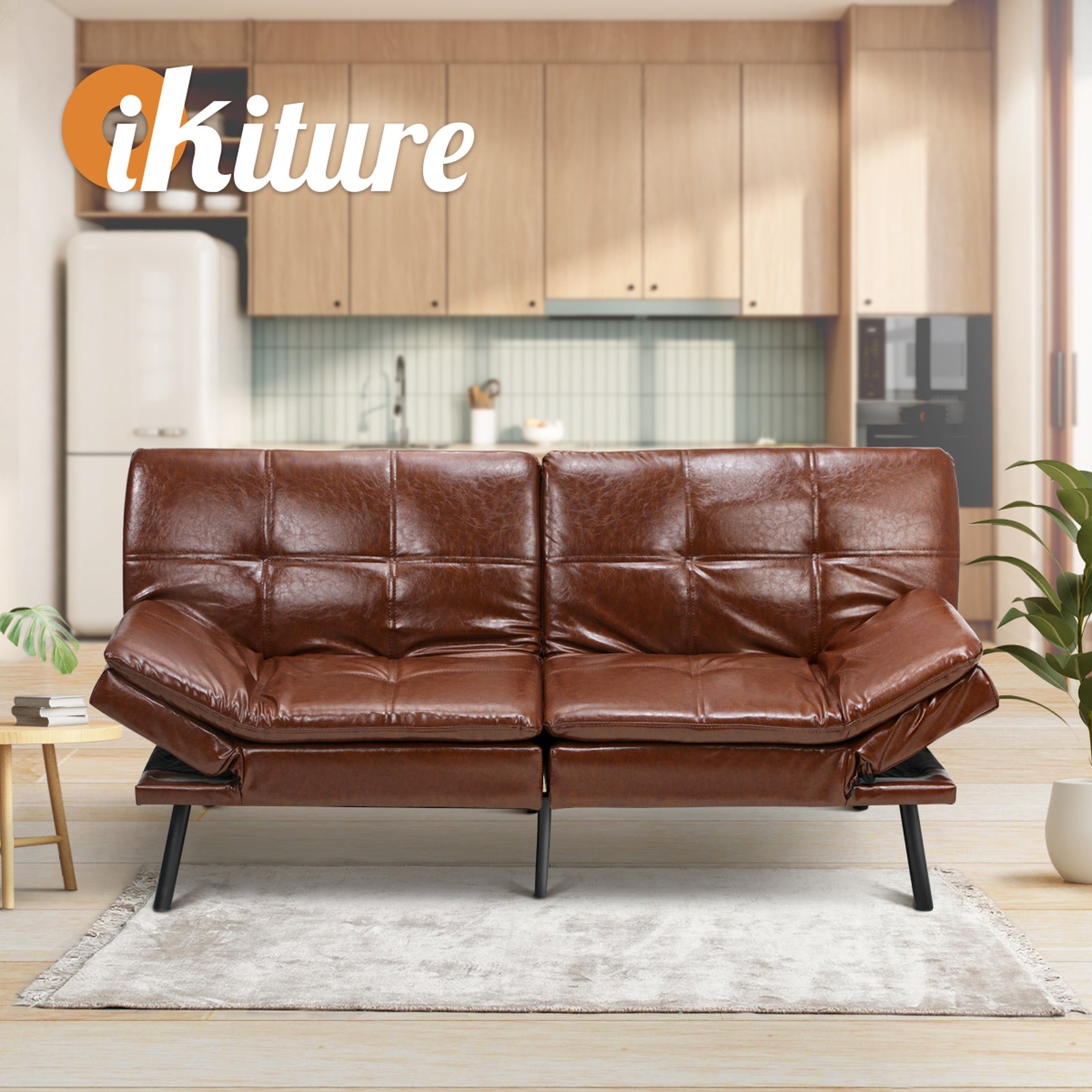 Oikiture Sofa Bed Futon Recliner Lounge Couch Convertible Leather 3-Seater Brown - Sunyee