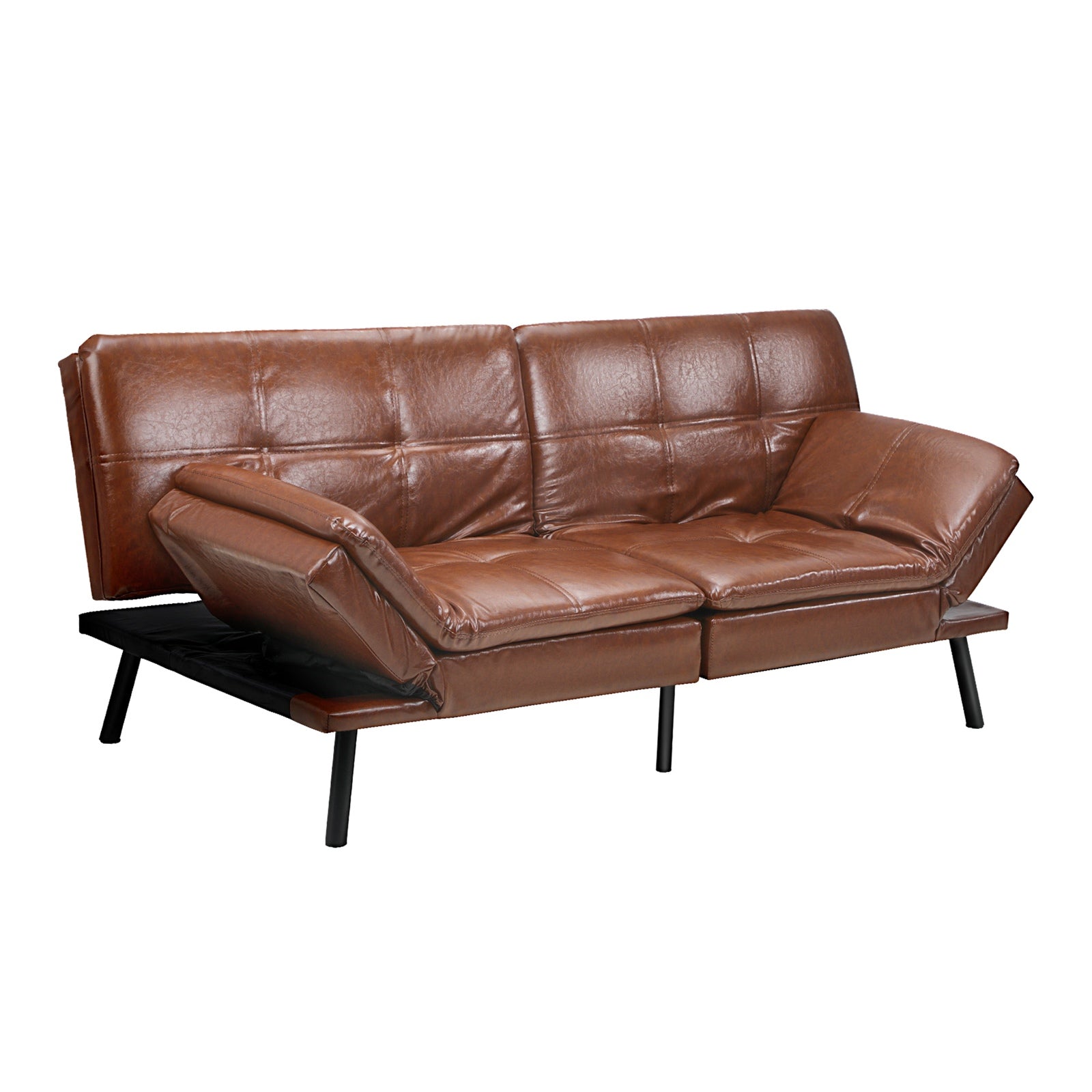 Oikiture Sofa Bed Futon Recliner Lounge Couch Convertible Leather 3-Seater Brown - Sunyee