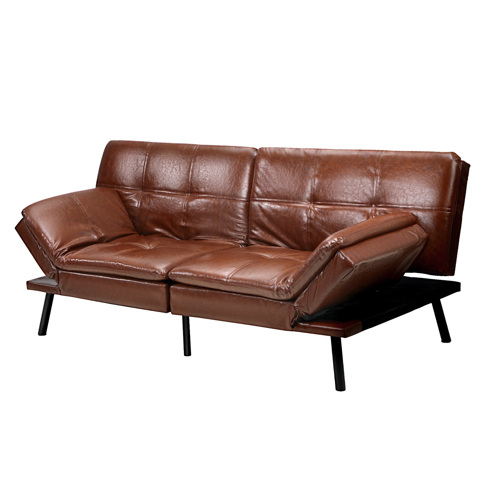 Oikiture Sofa Bed Futon Recliner Lounge Couch Convertible Leather 3-Seater Brown - Sunyee