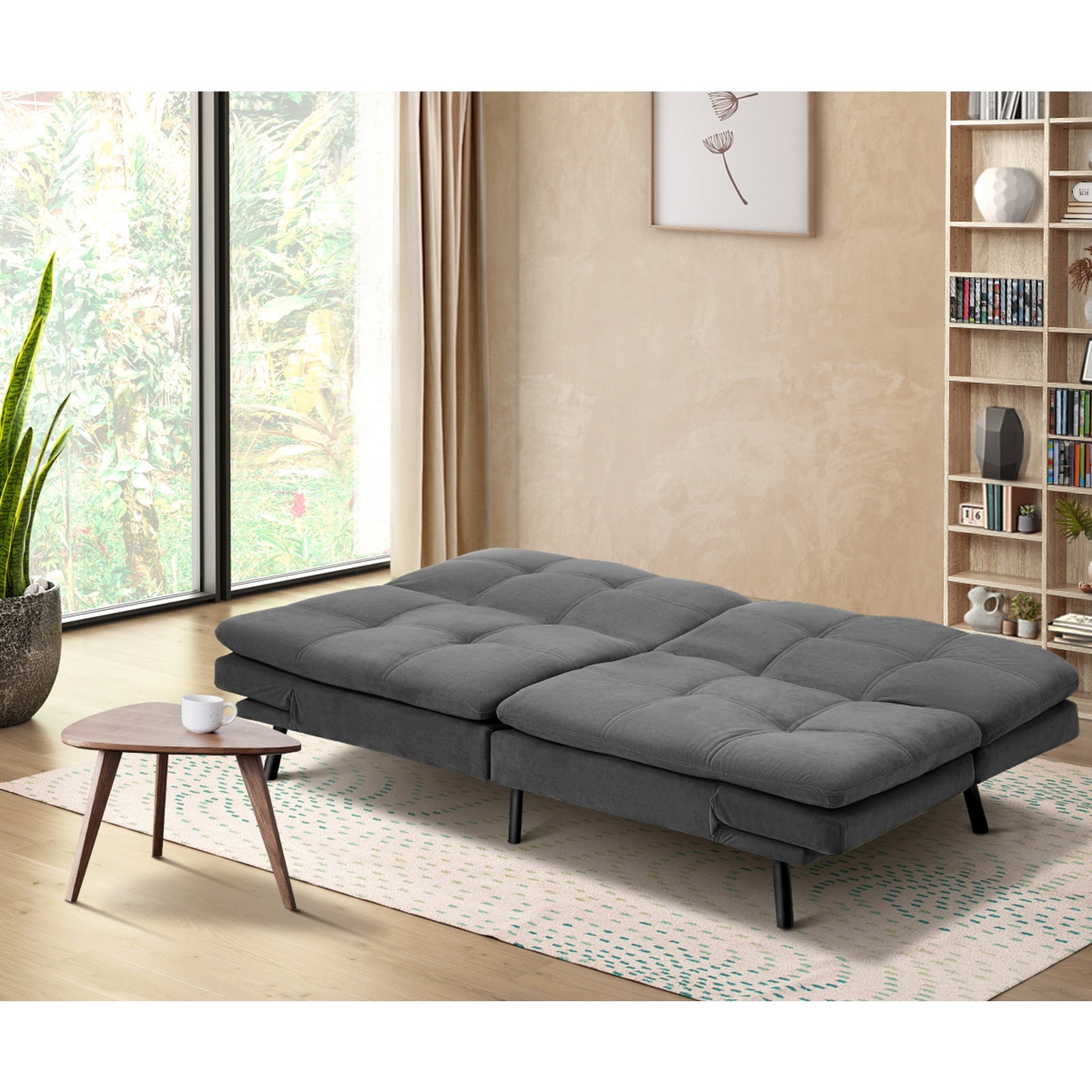 Oikiture Sofa Bed Futon Recliner Lounge Couch Convertible Polyester 3Seater Grey - Sunyee