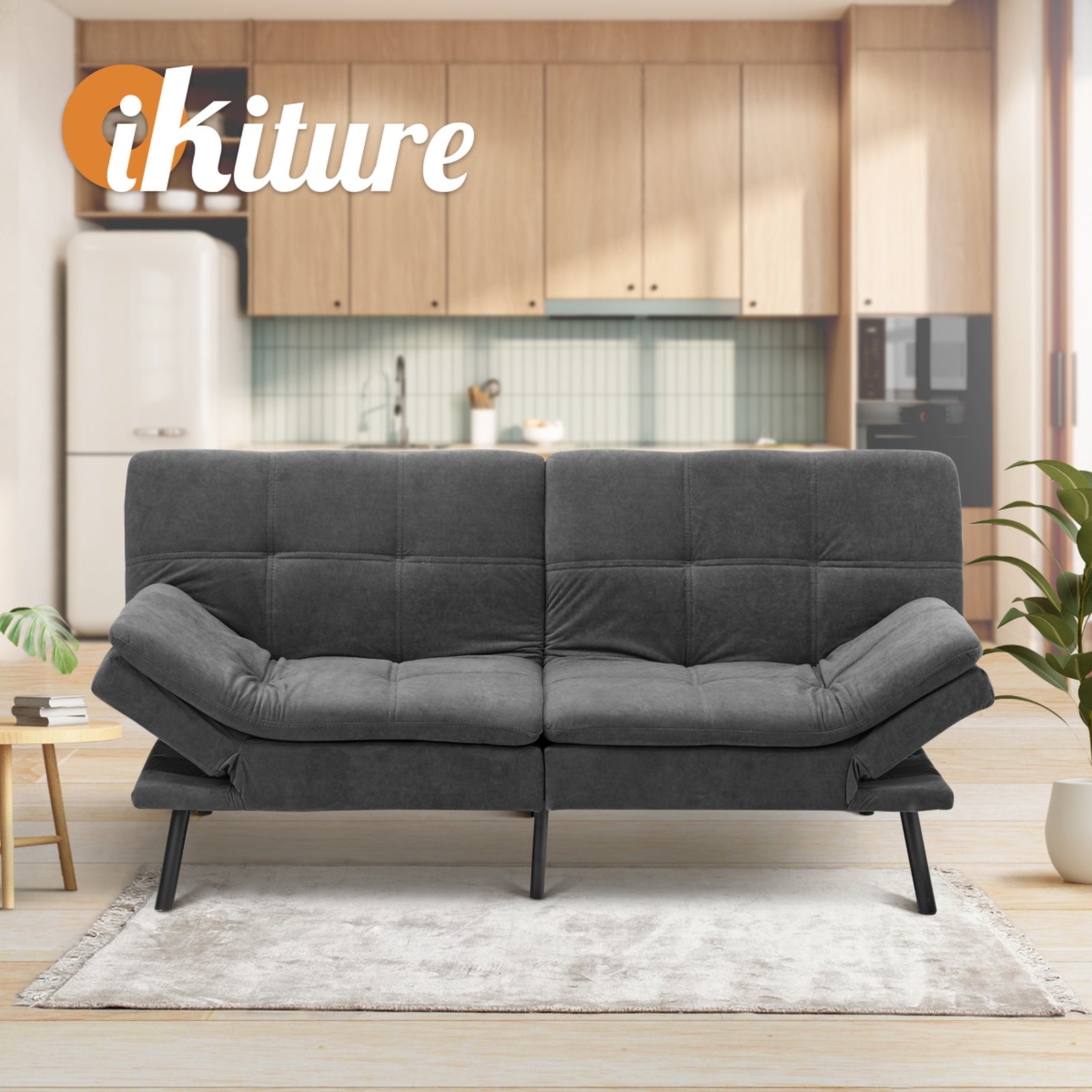 Oikiture Sofa Bed Futon Recliner Lounge Couch Convertible Polyester 3Seater Grey - Sunyee
