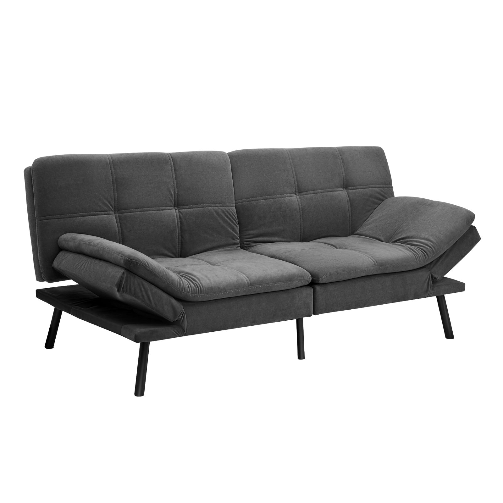 Oikiture Sofa Bed Futon Recliner Lounge Couch Convertible Polyester 3Seater Grey - Sunyee