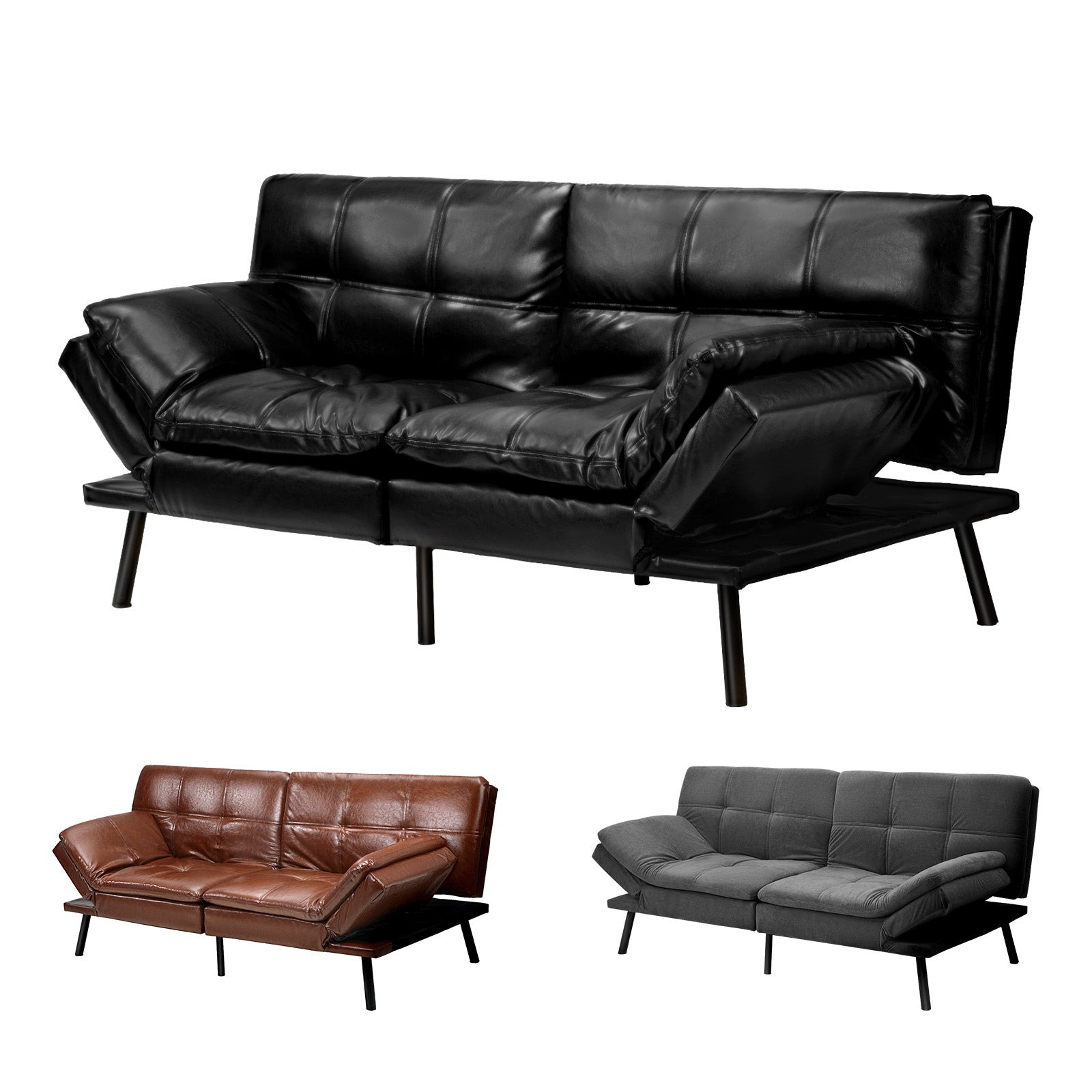 Oikiture 3-Seater Sofa Bed Futon Recliner Lounge Couch Convertible 3 Colours - Sunyee