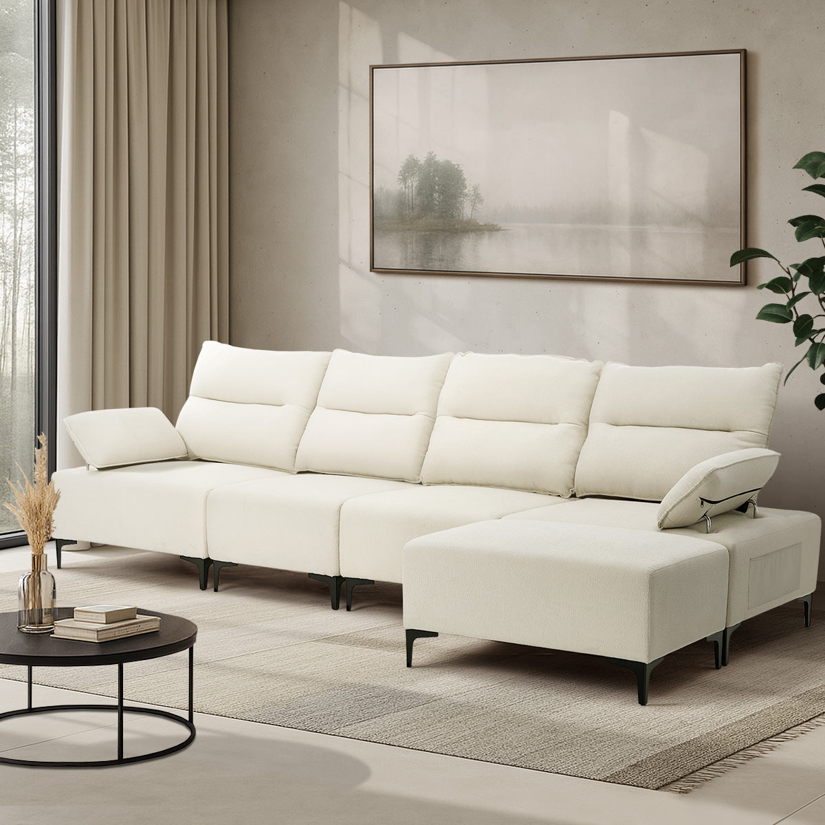 Oikiture 5 Seater Modular Sofa Chenille Couch Chair Armrest Ottoman Set - Sunyee