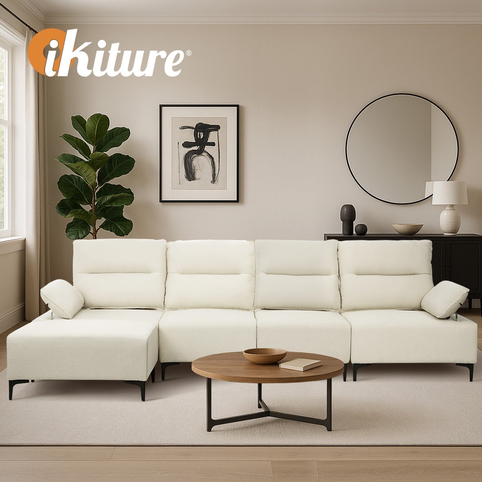 Oikiture 5 Seater Modular Sofa Chenille Couch Chair Armrest Ottoman Set - Sunyee