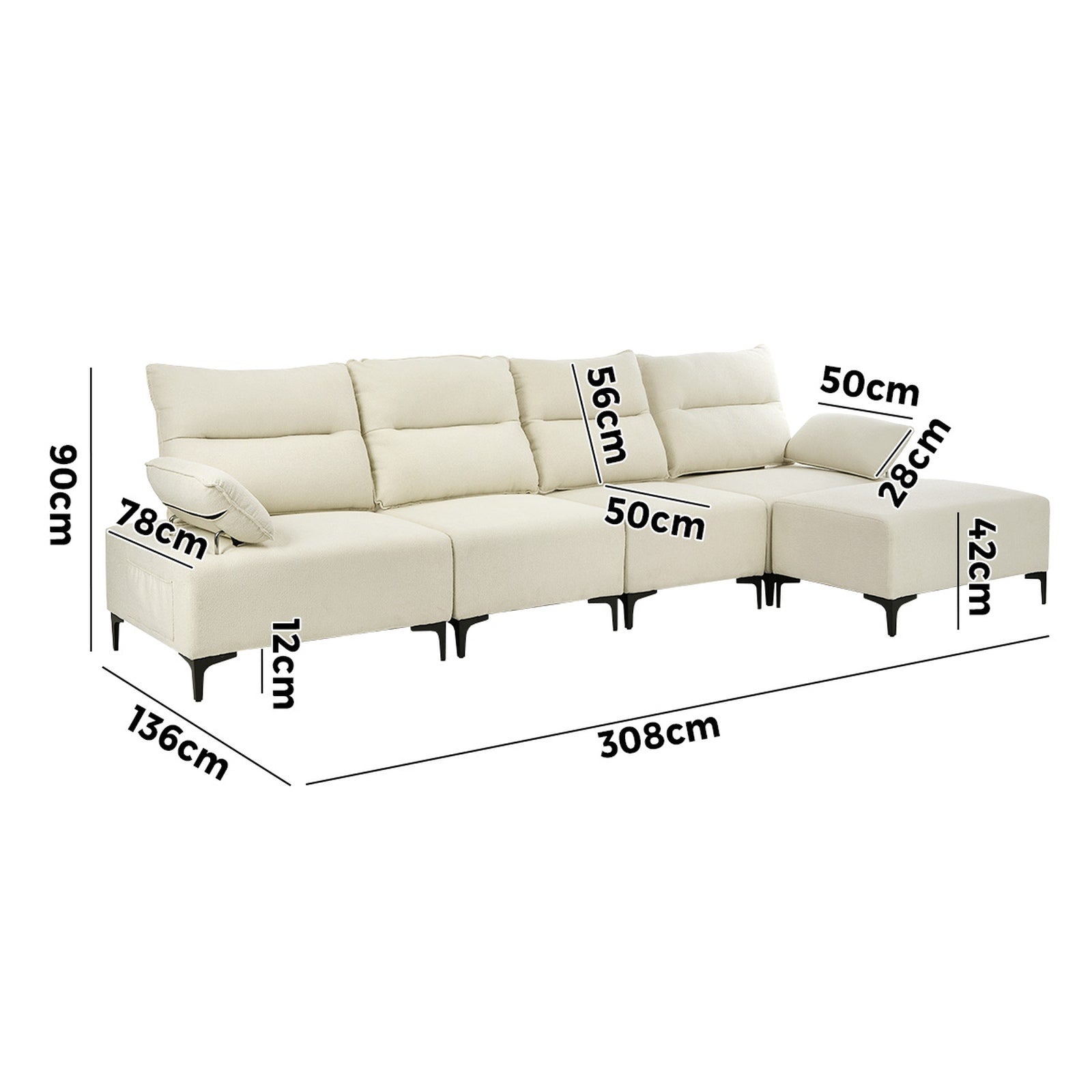 Oikiture 5 Seater Modular Sofa Chenille Couch Chair Armrest Ottoman Set - Sunyee
