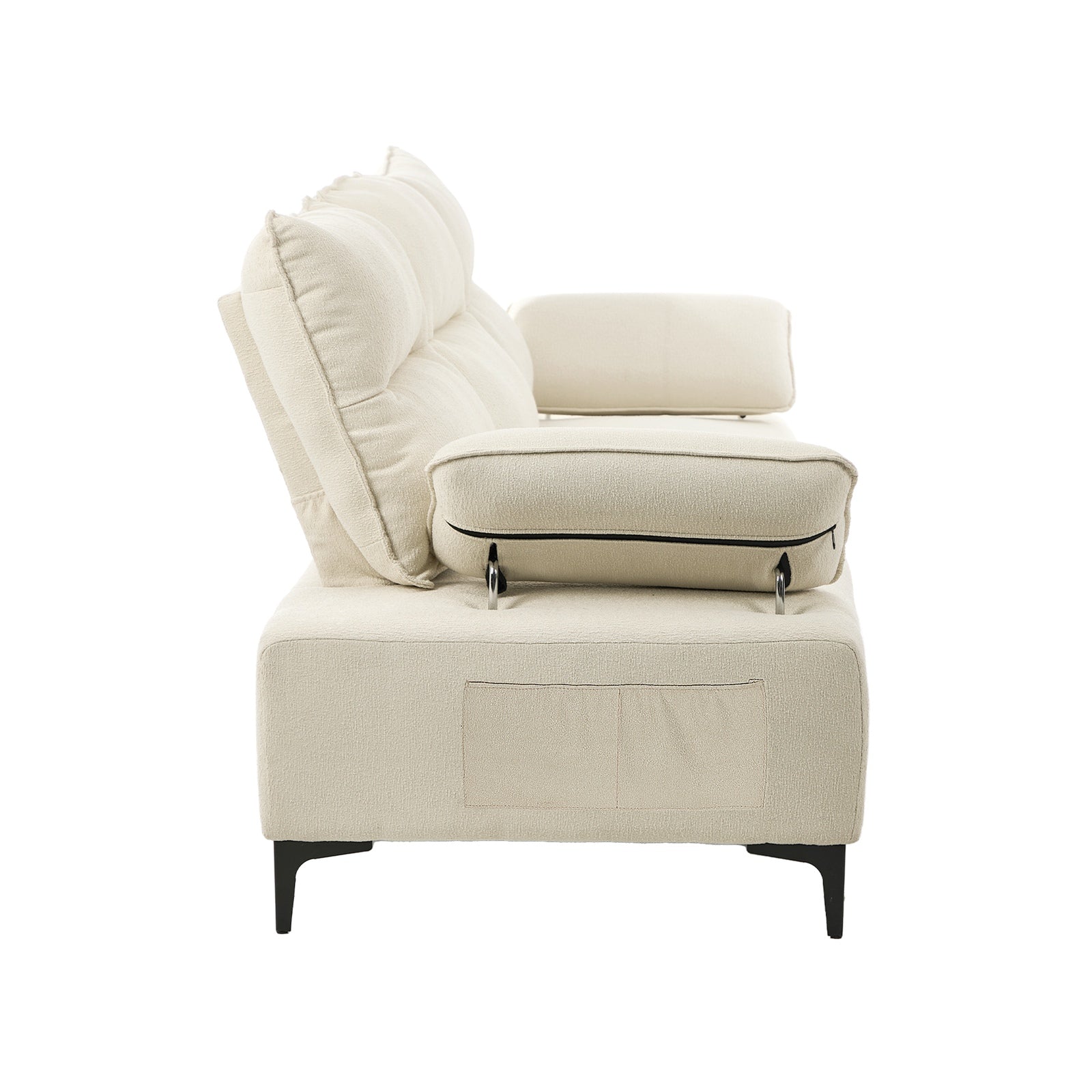 Oikiture 3 Seater Couch Sofa Chenille Adjustable Armrest Lounge Chair Beige - Sunyee