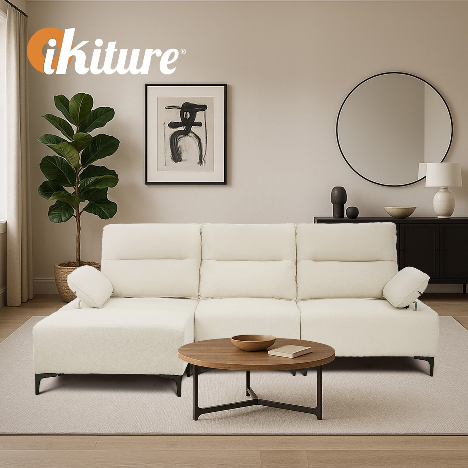 Oikiture 4 Seater Chenille Modular Sofa Couch Adjustable Armrest and Ottoman - Sunyee