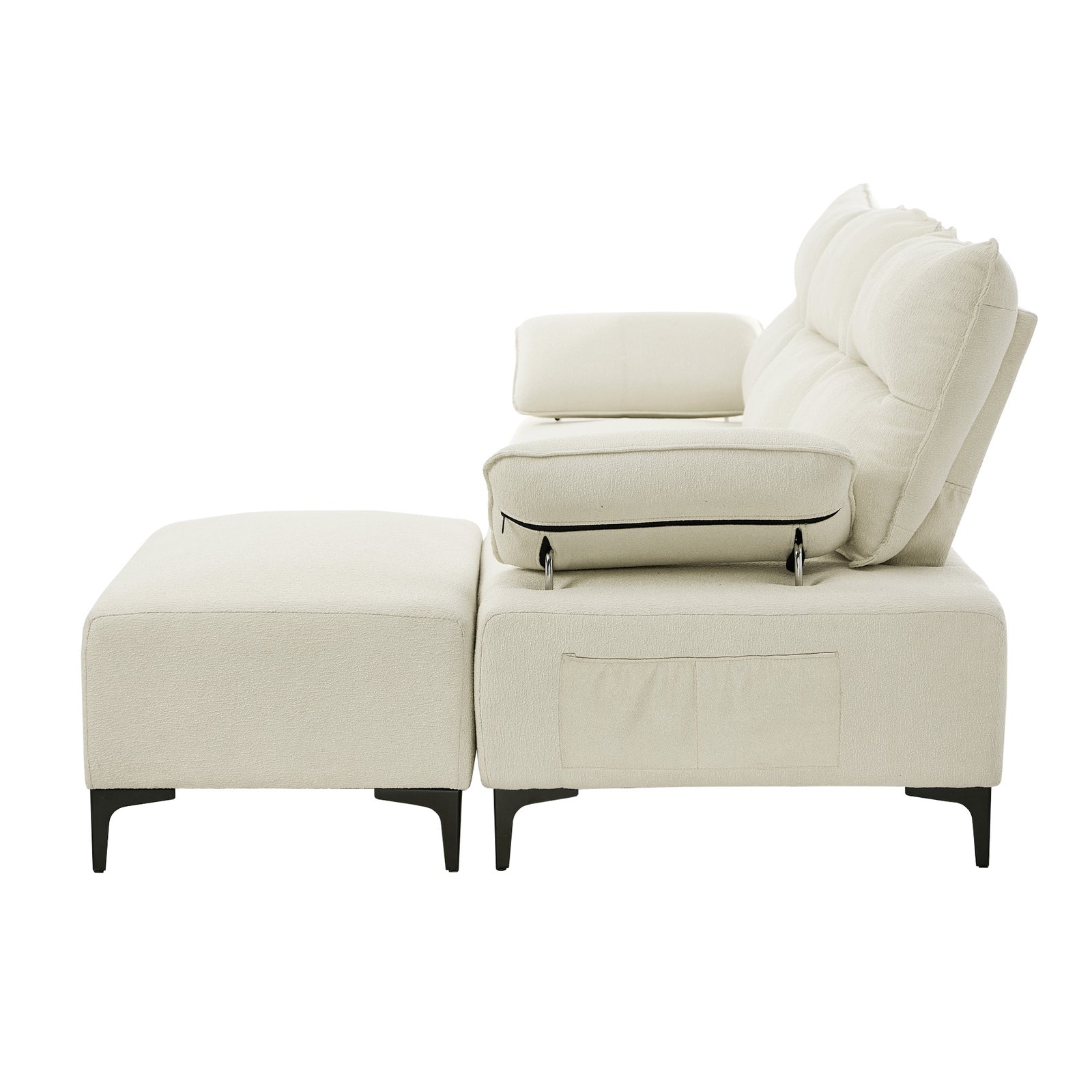 Oikiture 4 Seater Chenille Modular Sofa Couch Adjustable Armrest and Ottoman - Sunyee