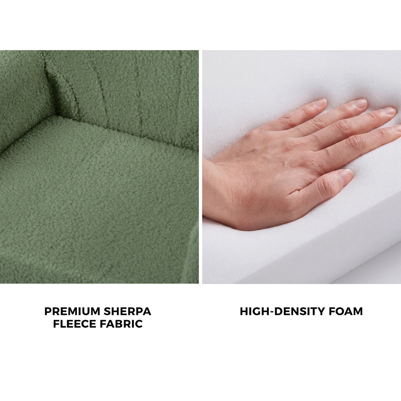 Oikiture 2-in-1 Shell Kids Fold Out Sofa Bed Sherpa Boucle Toddler Couch Green