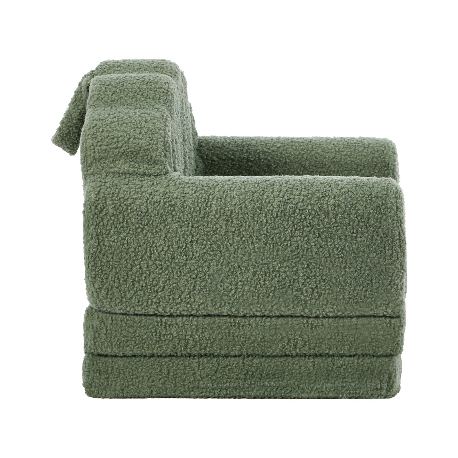 Oikiture 2-in-1 Shell Kids Fold Out Sofa Bed Sherpa Boucle Toddler Couch Green