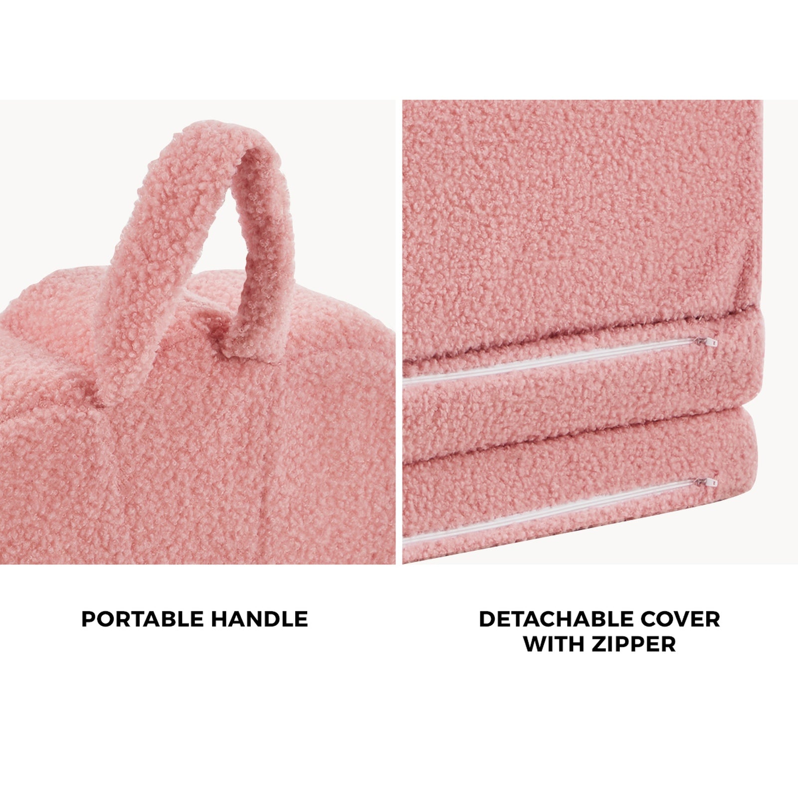 Oikiture 2-in-1 Shell Kids Fold Out Sofa Bed Sherpa Boucle Toddler Couch Pink